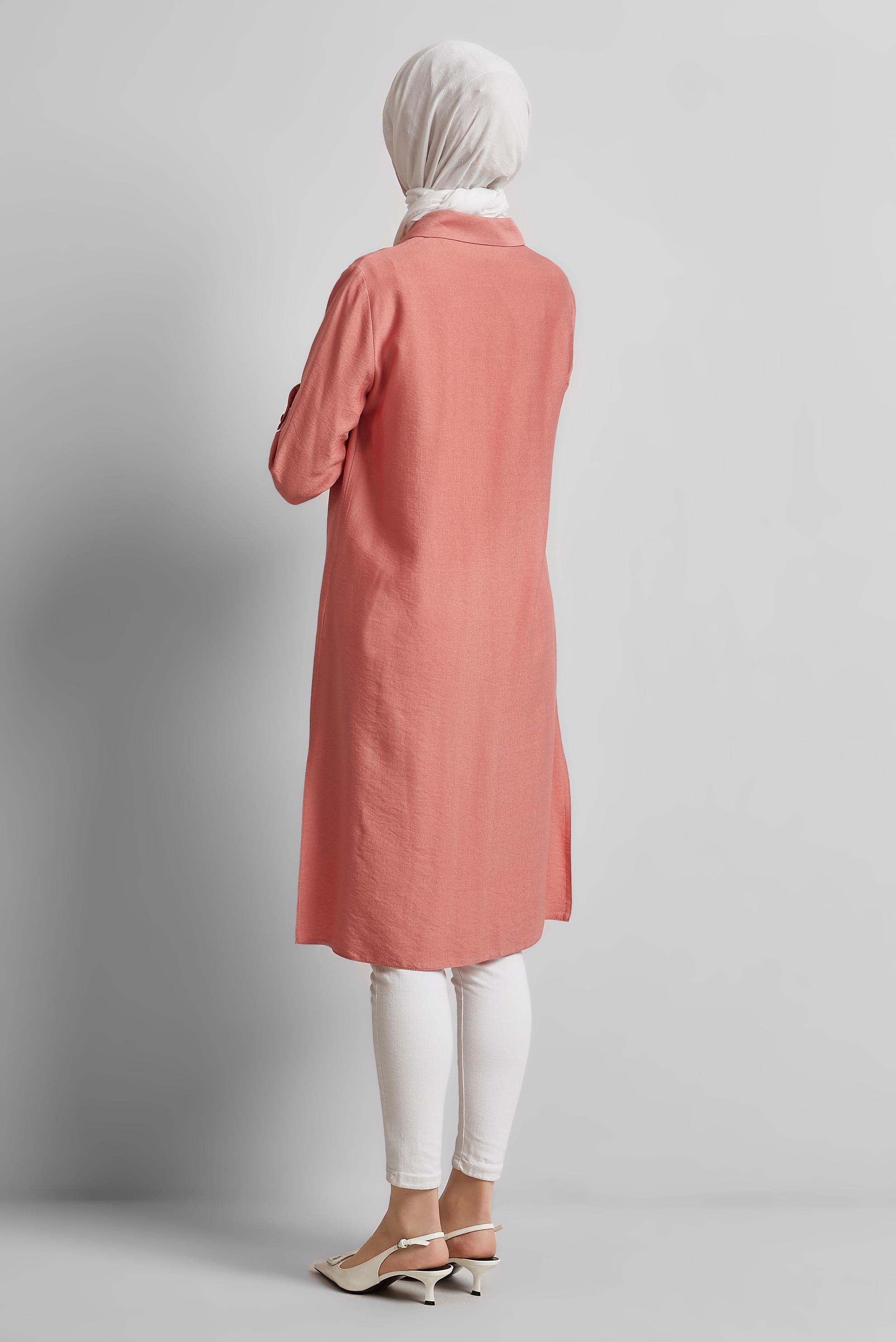 Tesettür giyim MERCAN GÖMLEK YAKA TUNİK 45438