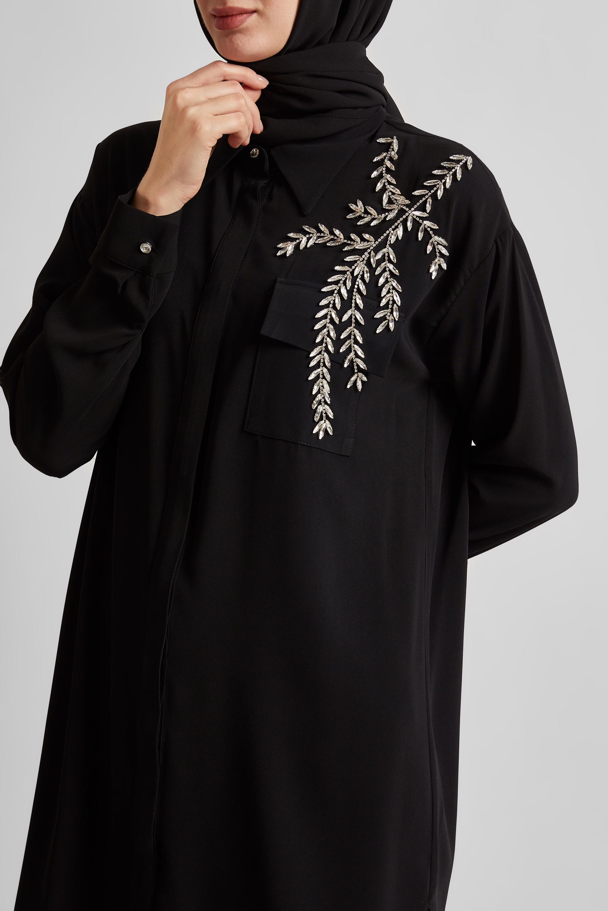 Tesettür giyim SİYAH TAŞ BASKILI TUNİK 45456