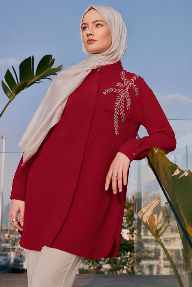 Vêtements hijab ROUGE 45456 MEDY TUNİK 38-46 TEK40 - ALVİNA