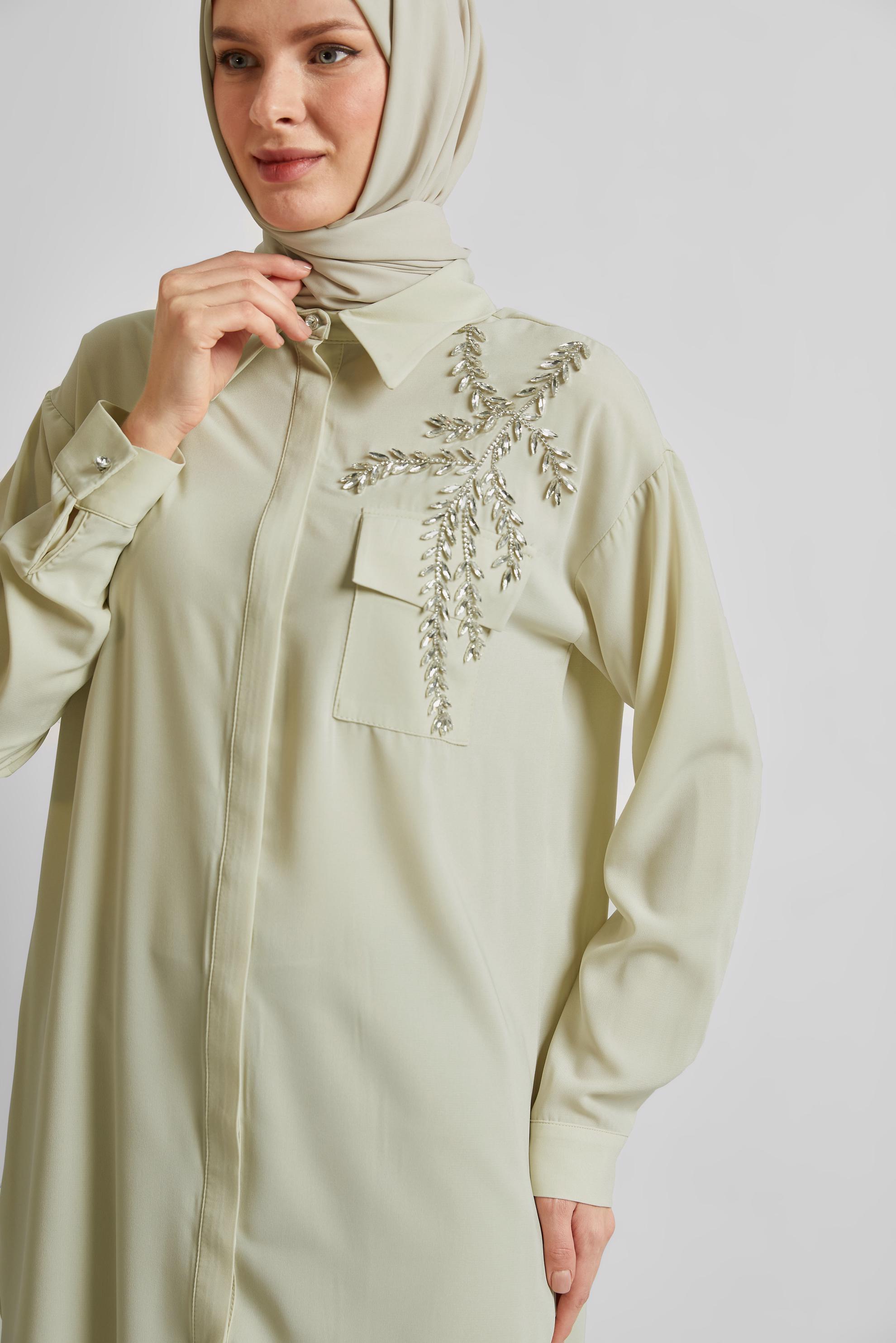 Tesettür giyim BEJ TAŞ BASKILI TUNİK 45456