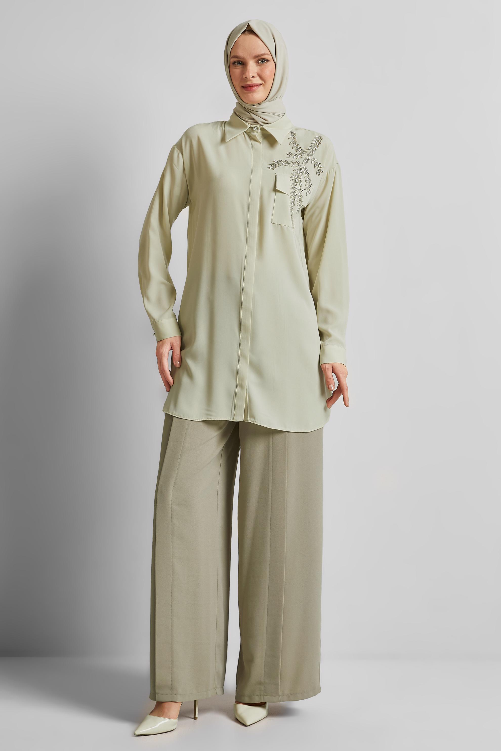 Tesettür giyim BEJ TAŞ BASKILI TUNİK 45456