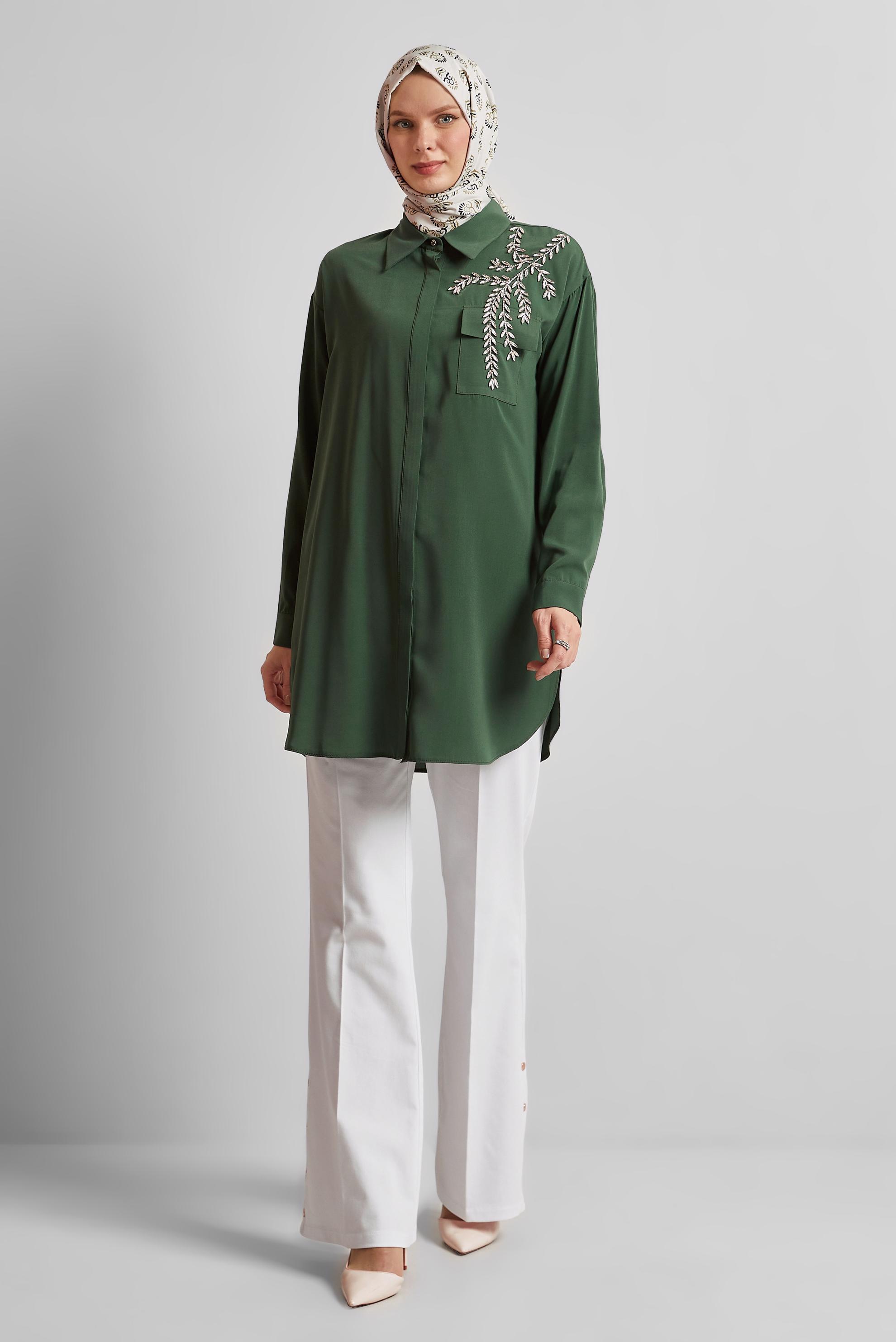 Tesettür giyim YEŞİL TAŞ BASKILI TUNİK 45456