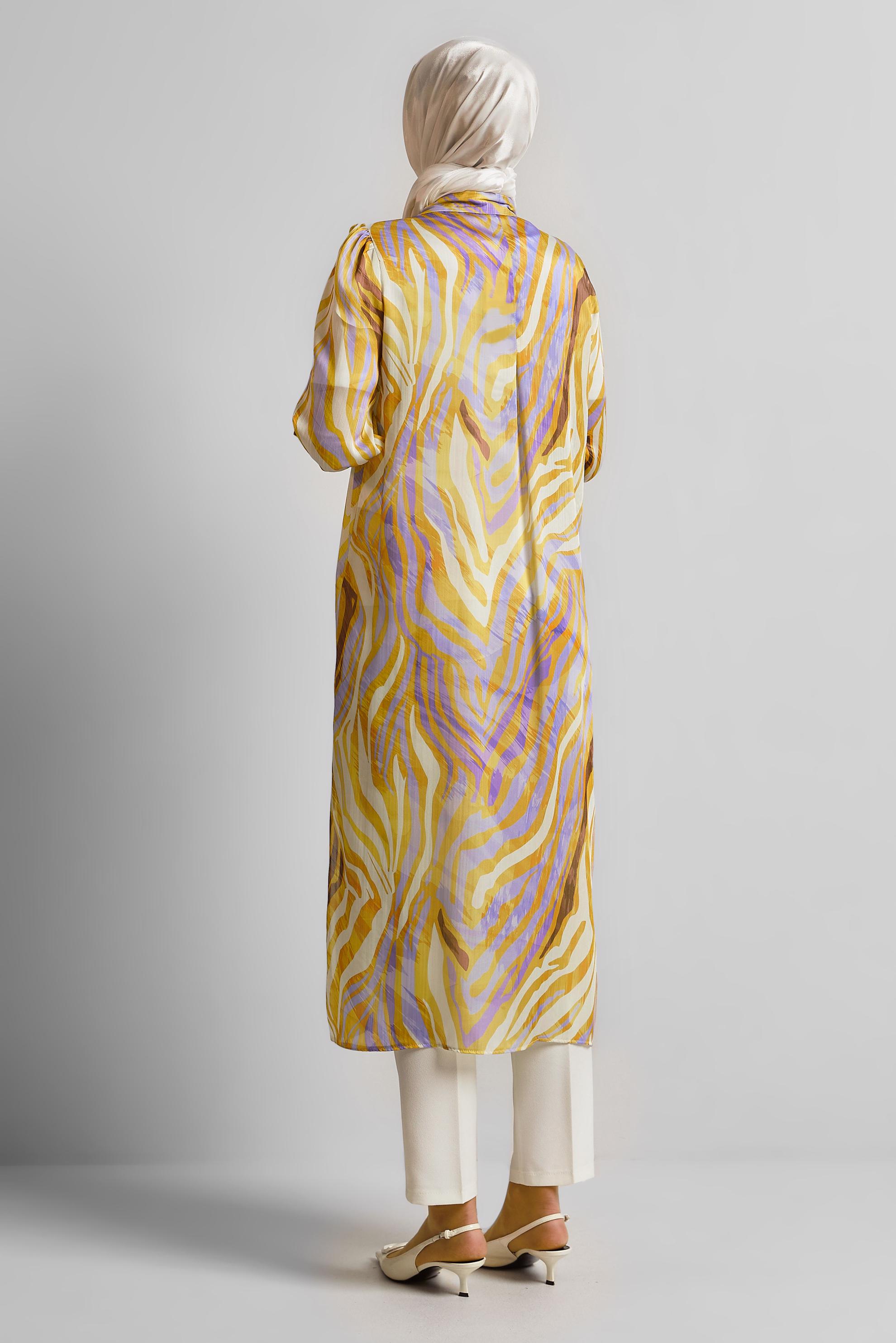 Tesettür giyim SARI UZUN SATEN TUNİK 45457