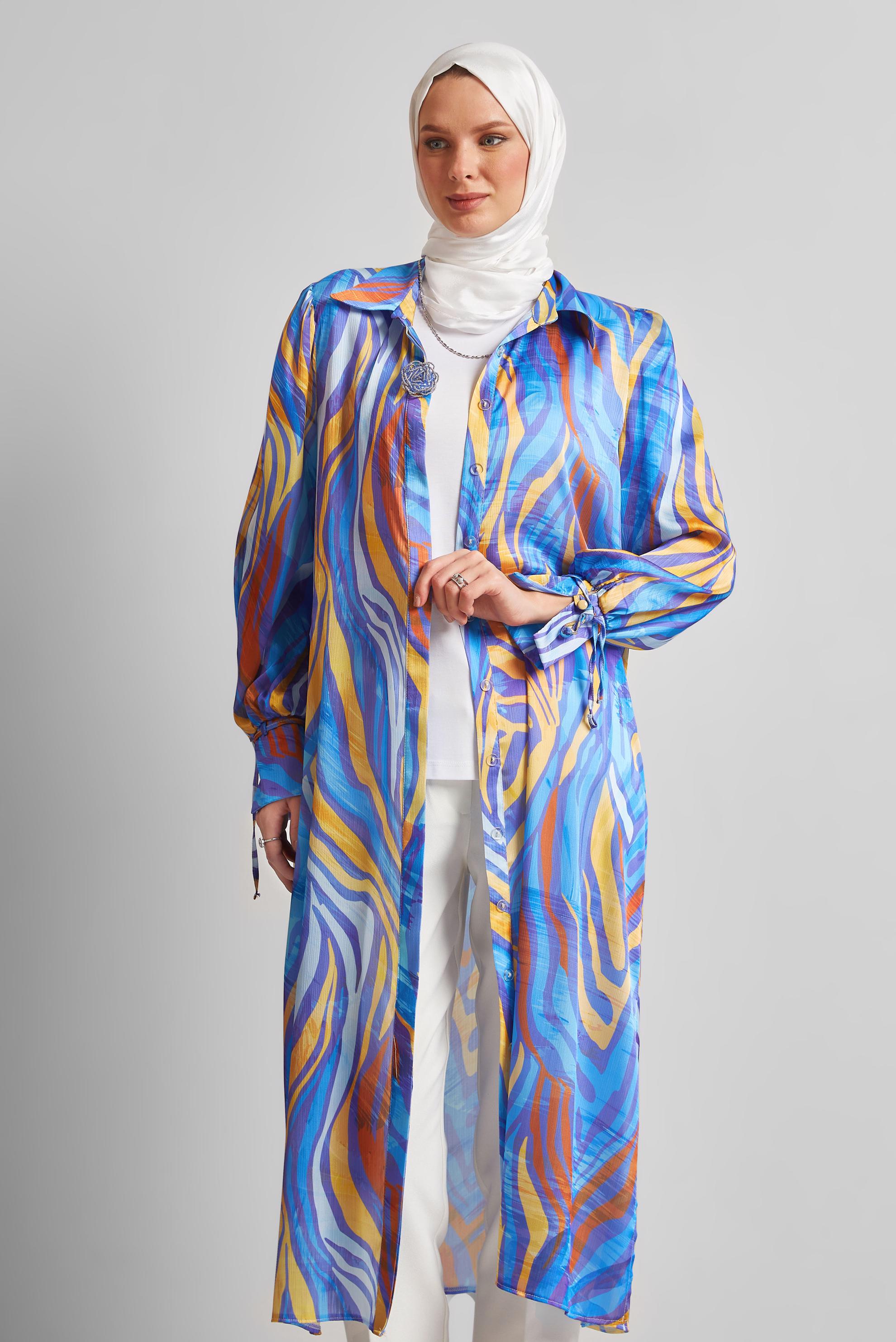 Tesettür giyim MOR UZUN SATEN TUNİK 45457