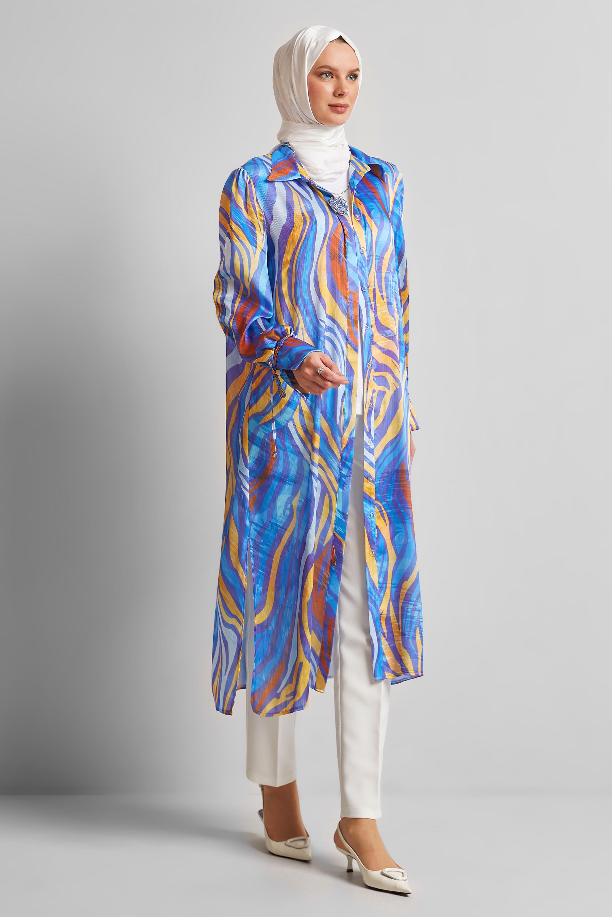 Tesettür giyim MOR UZUN SATEN TUNİK 45457