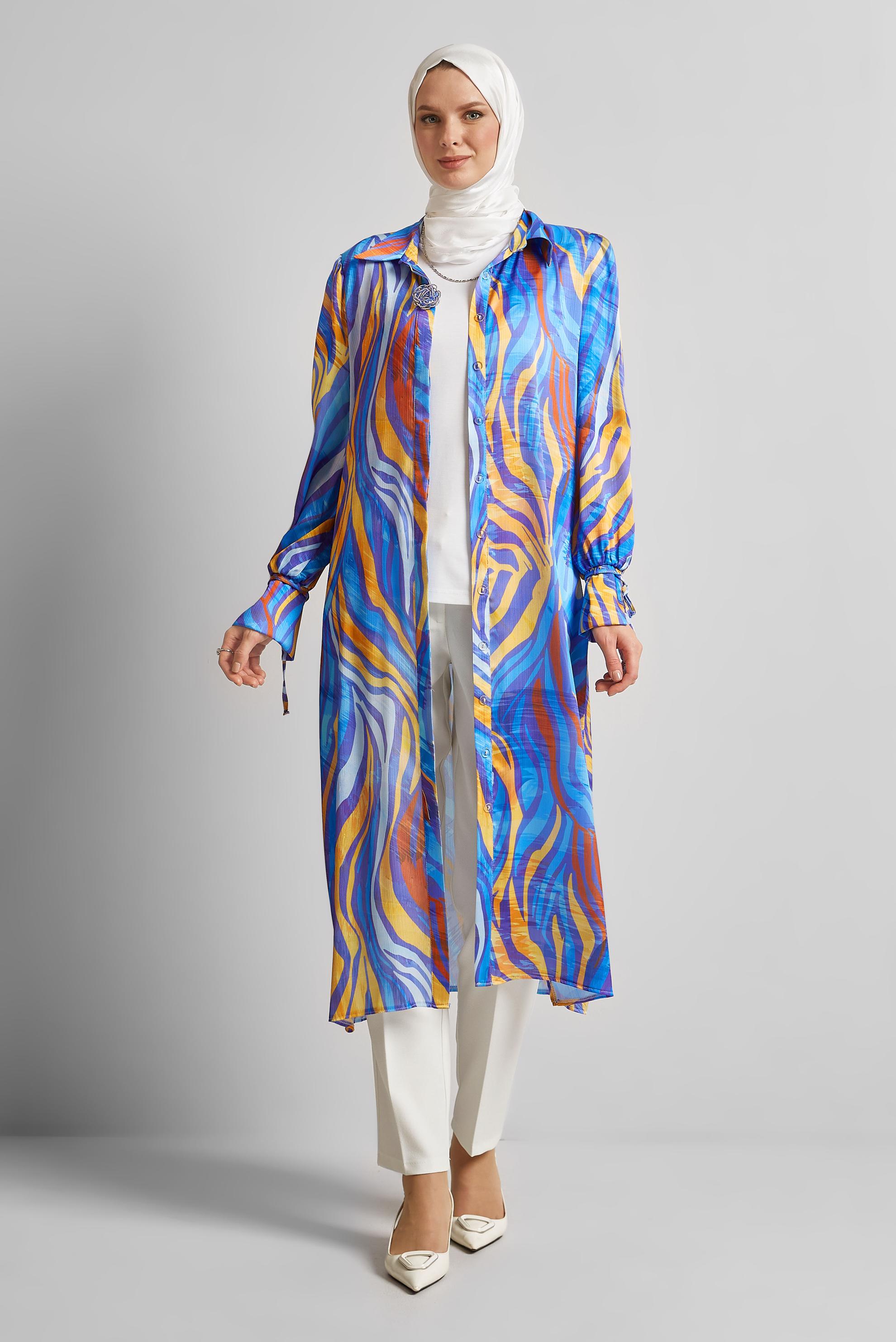 Tesettür giyim MOR UZUN SATEN TUNİK 45457