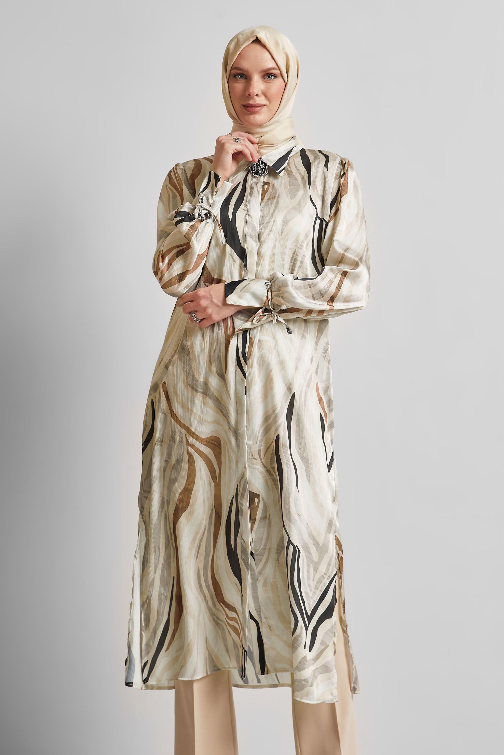 Tesettür giyim VİZON UZUN SATEN TUNİK 45457