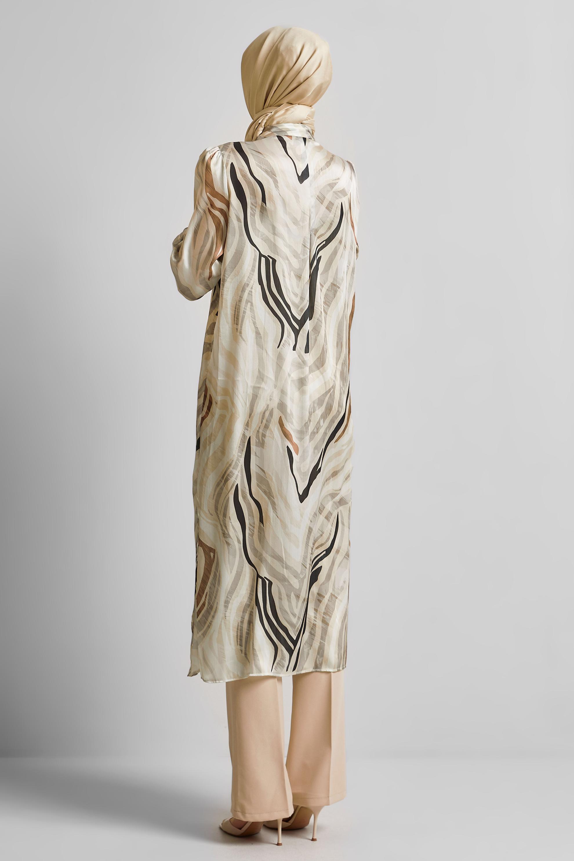 Tesettür giyim VİZON UZUN SATEN TUNİK 45457