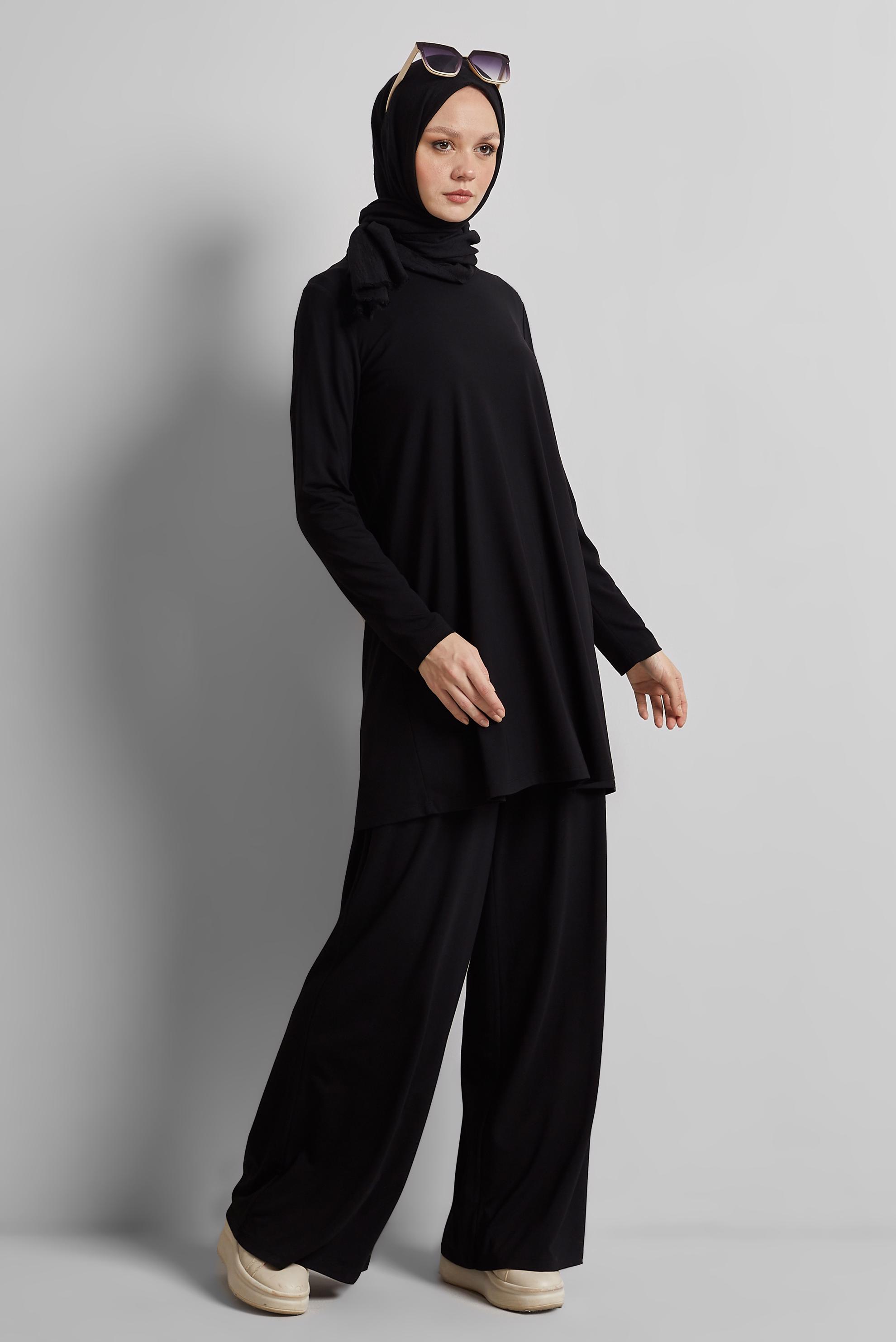 Tesettür giyim SİYAH BİSİKLET YAKA TUNİK 45480