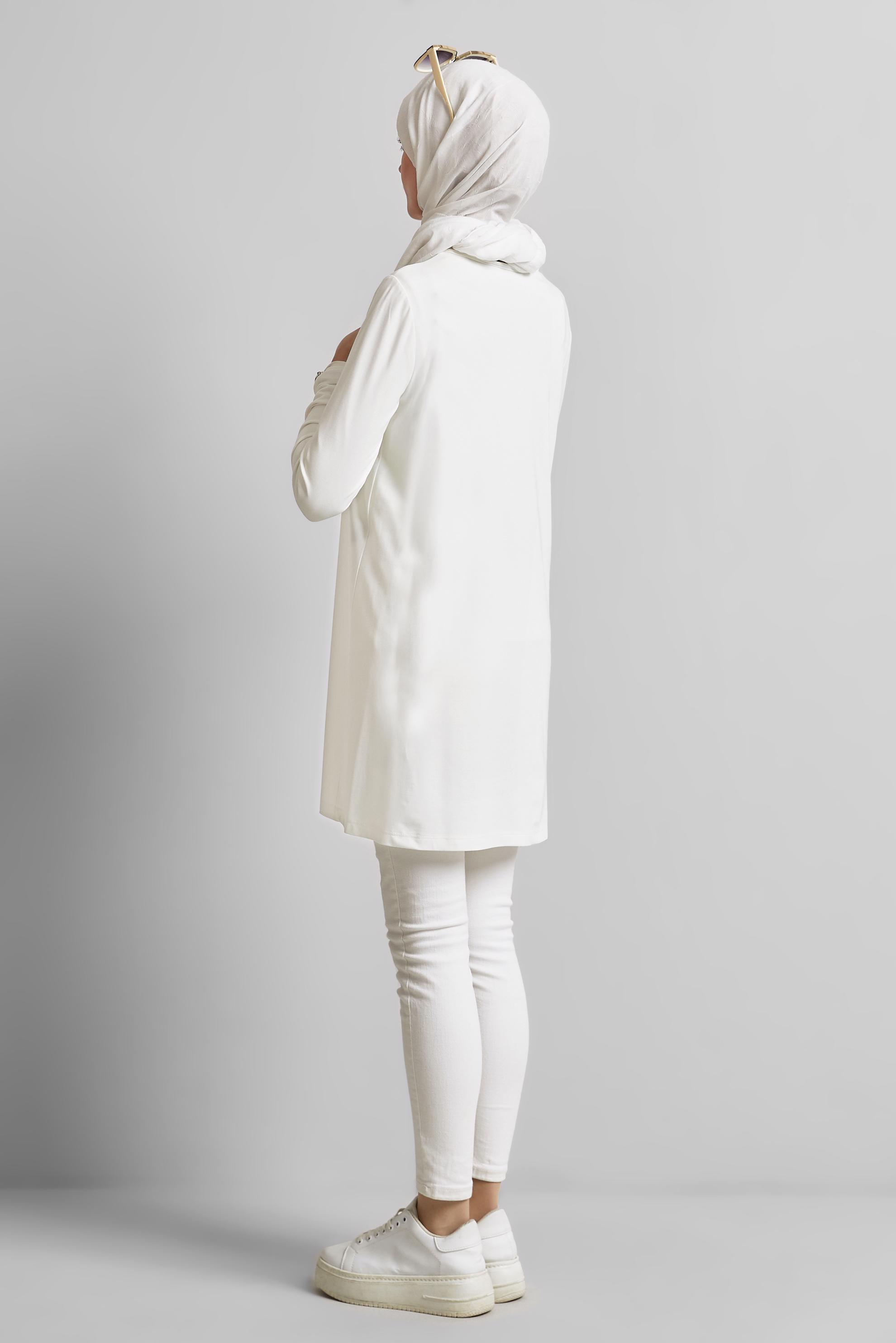 Tesettür giyim BEYAZ BİSİKLET YAKA TUNİK 45480