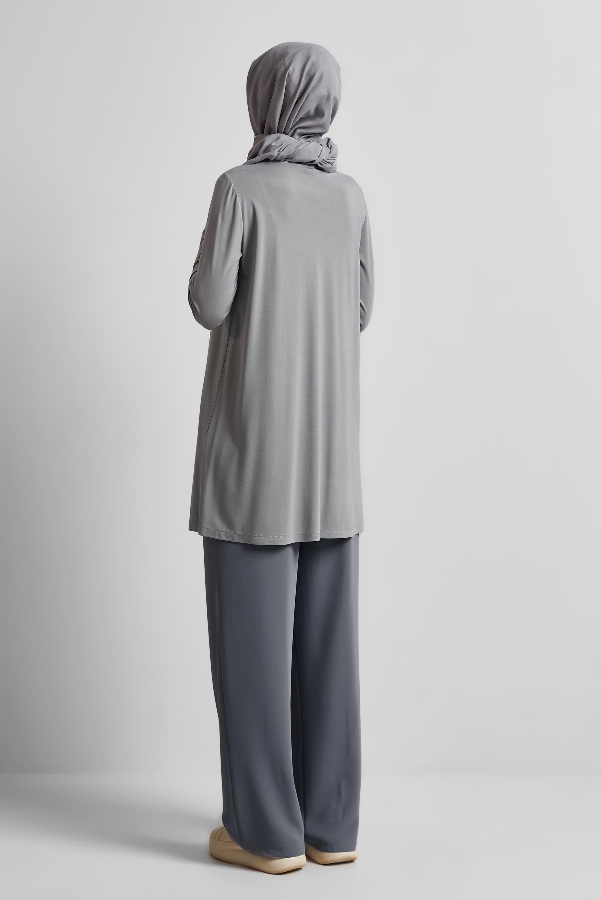 Tesettür giyim GRİ BİSİKLET YAKA TUNİK 45480