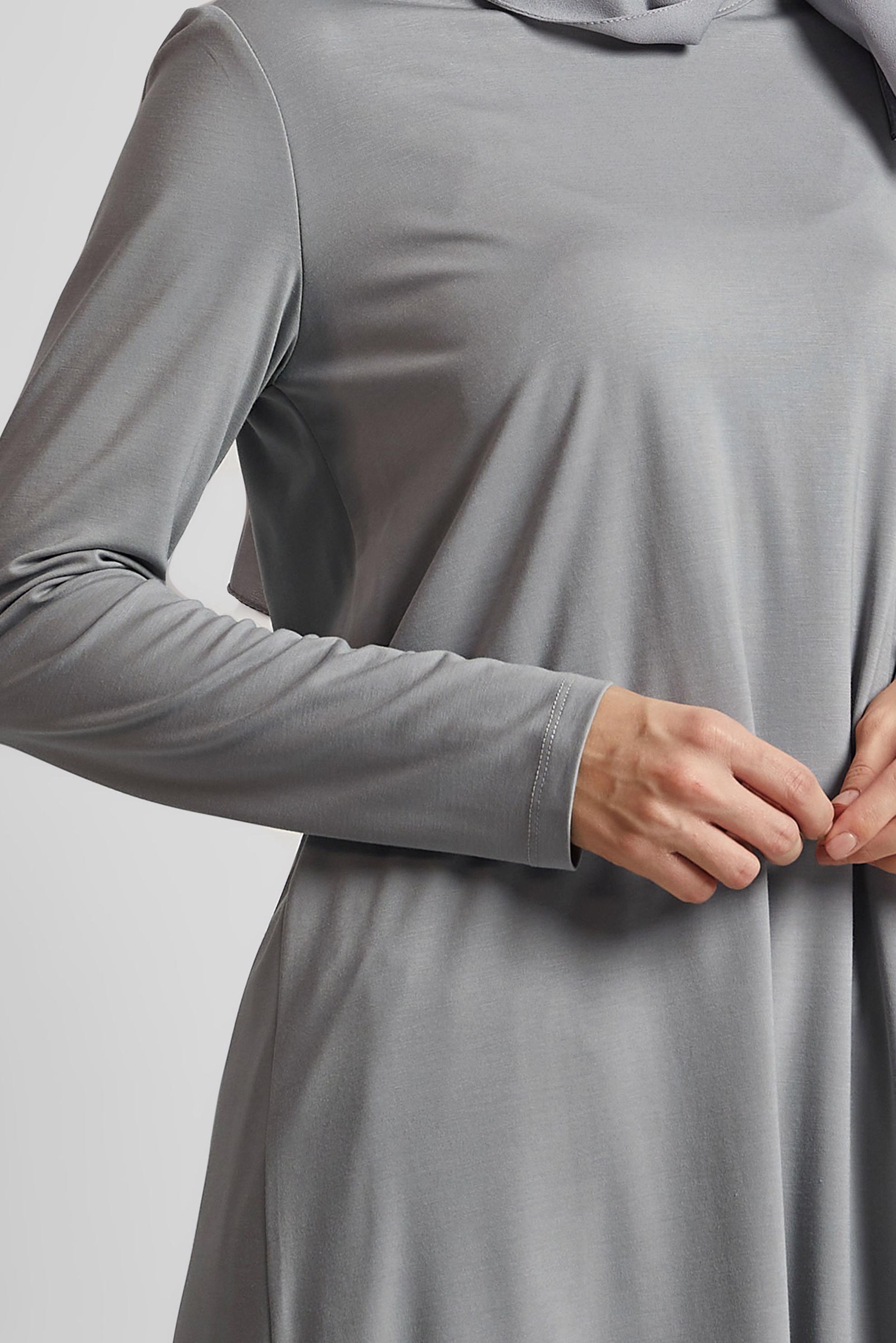 Tesettür giyim GRİ BİSİKLET YAKA TUNİK 45480