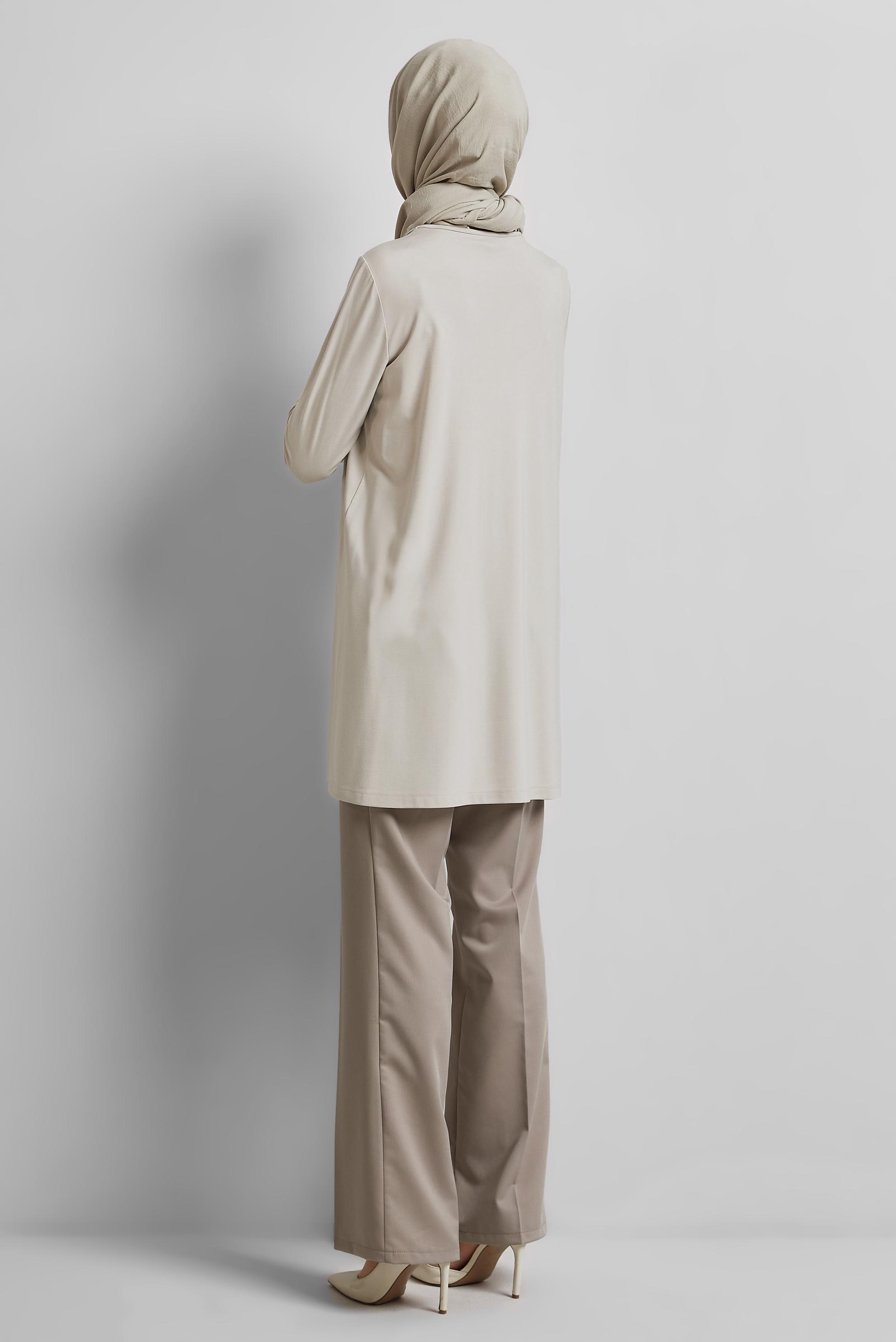 Tesettür giyim BEJ BİSİKLET YAKA TUNİK 45480