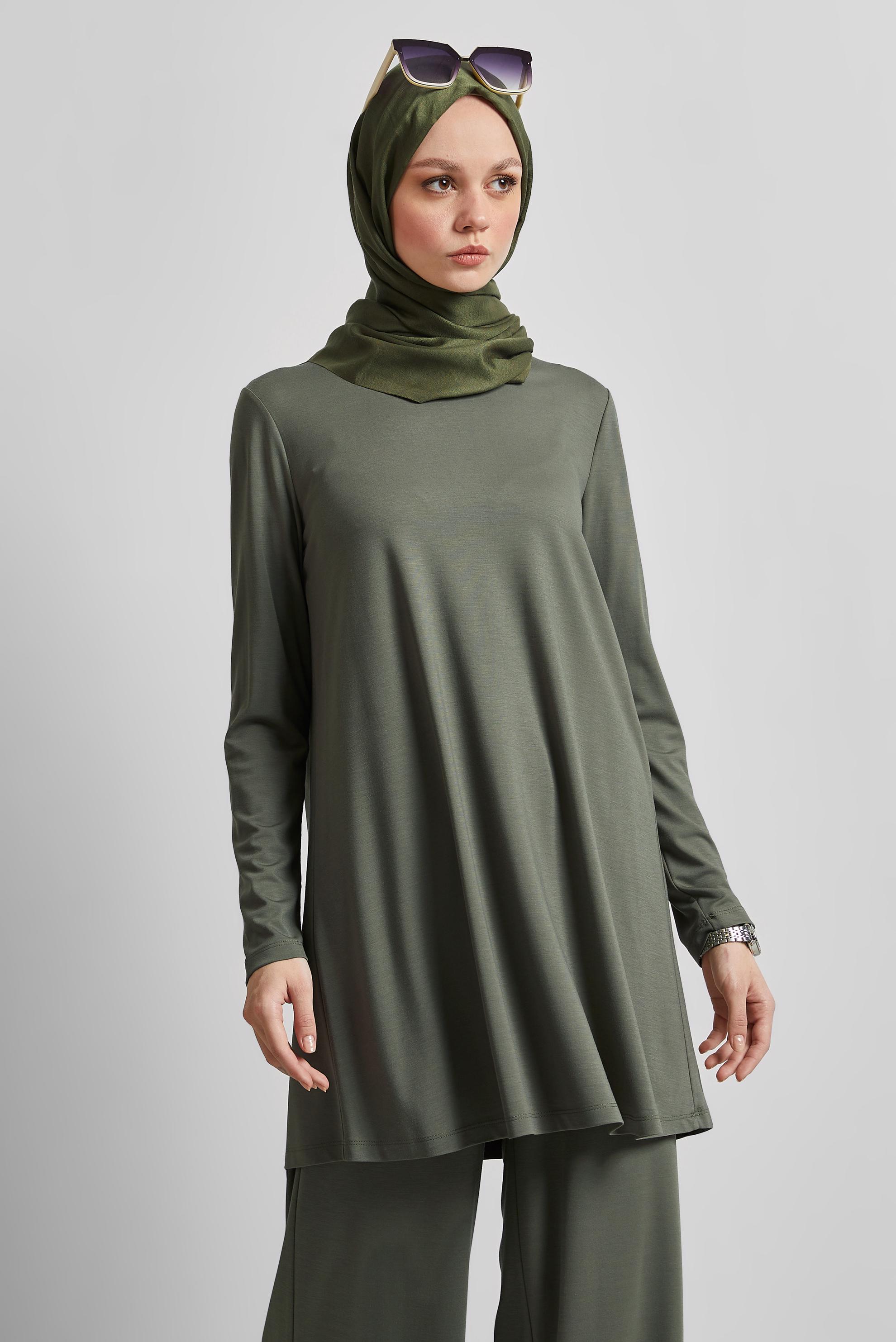 Tesettür giyim HAKİ BİSİKLET YAKA TUNİK 45480