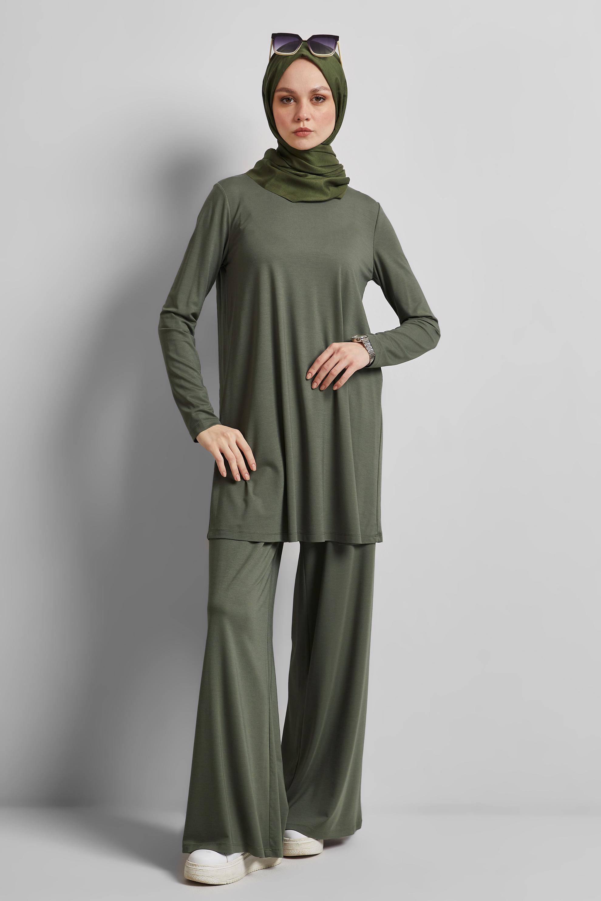 Tesettür giyim HAKİ BİSİKLET YAKA TUNİK 45480