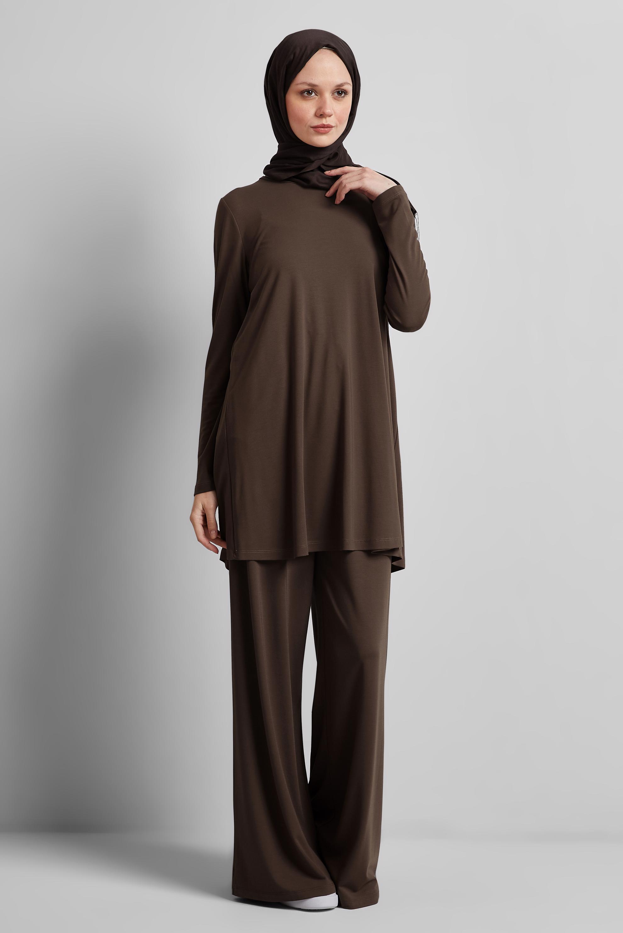Tesettür giyim KAHVE BİSİKLET YAKA TUNİK 45480