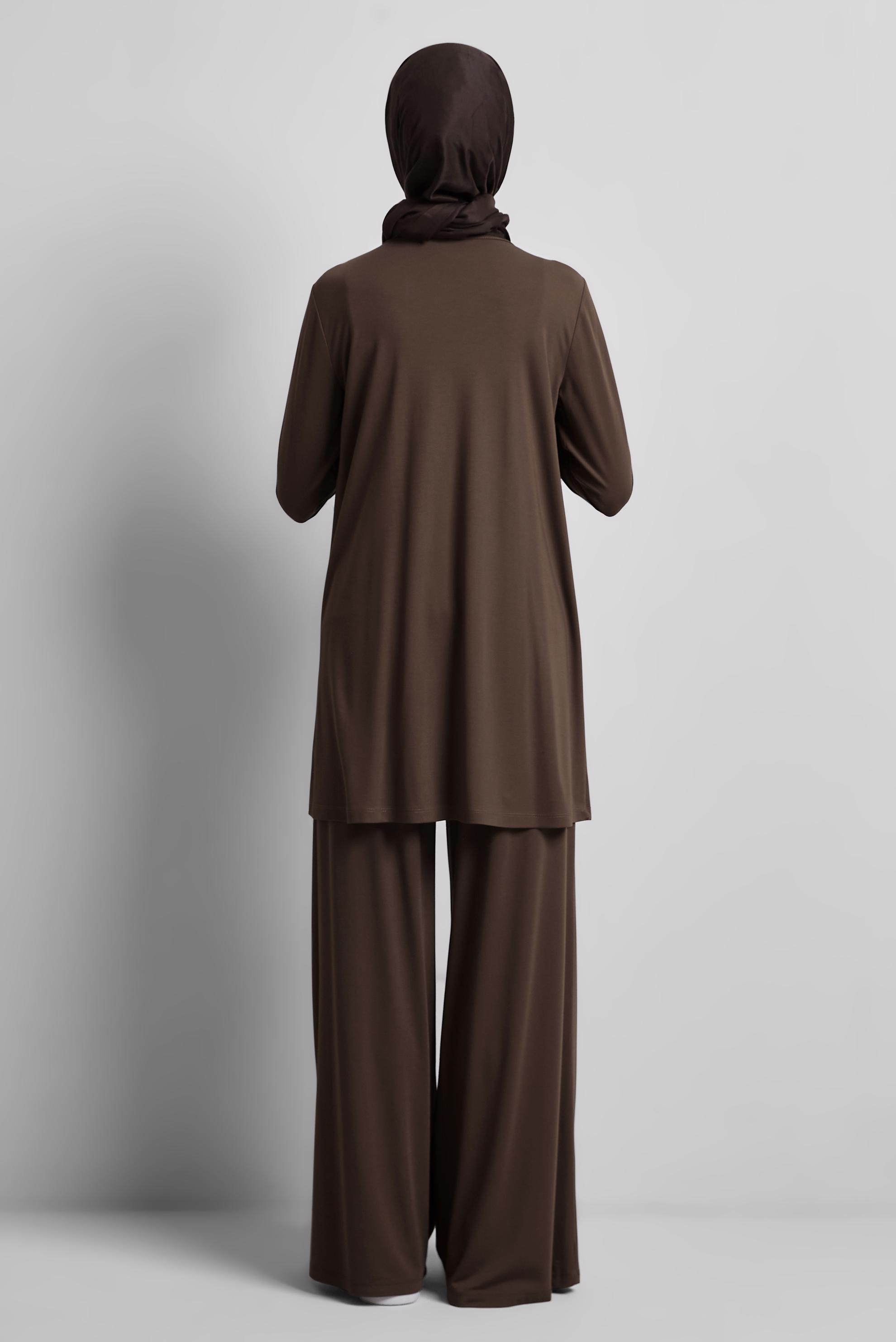 Tesettür giyim KAHVE BİSİKLET YAKA TUNİK 45480