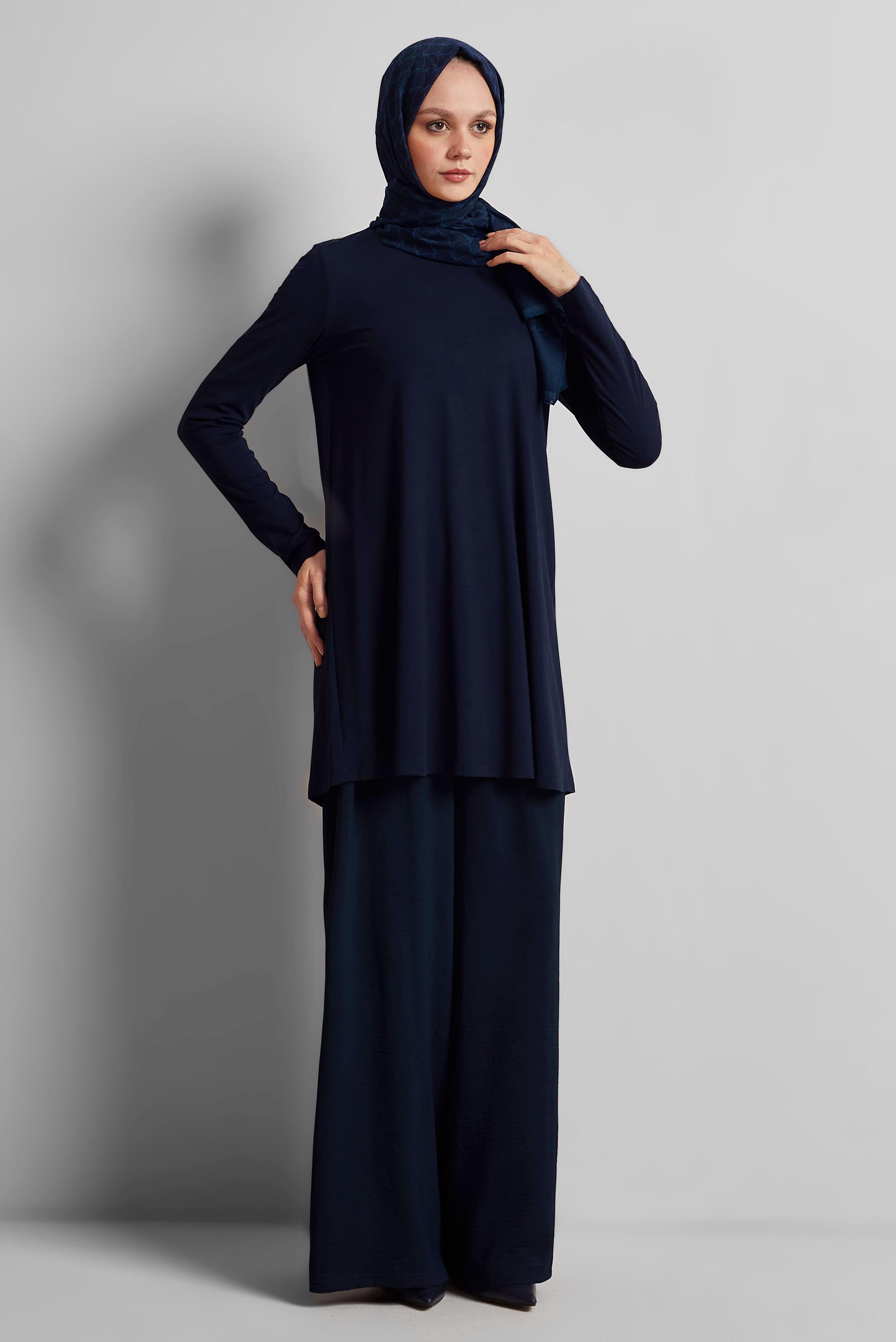 Tesettür giyim LACİVERT BİSİKLET YAKA TUNİK 45480