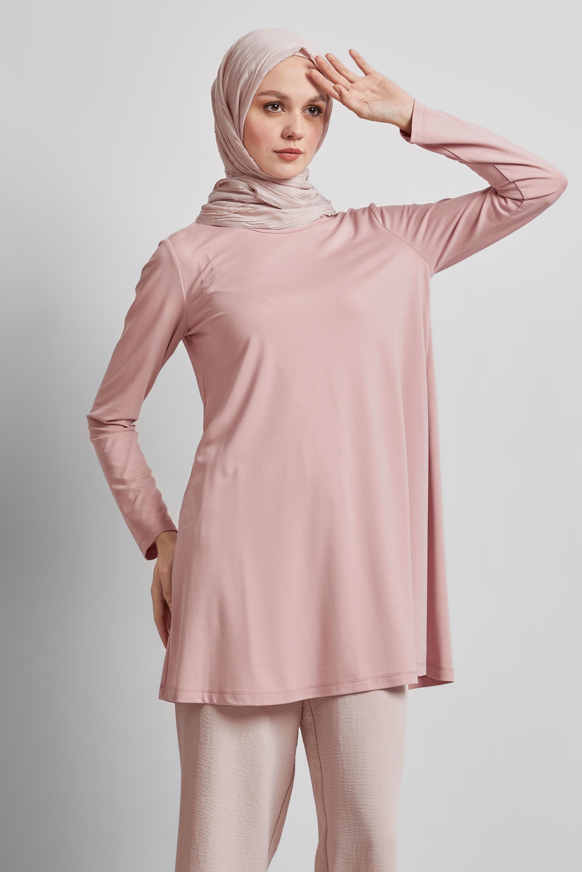 Tesettür giyim PUDRA BİSİKLET YAKA TUNİK 45480