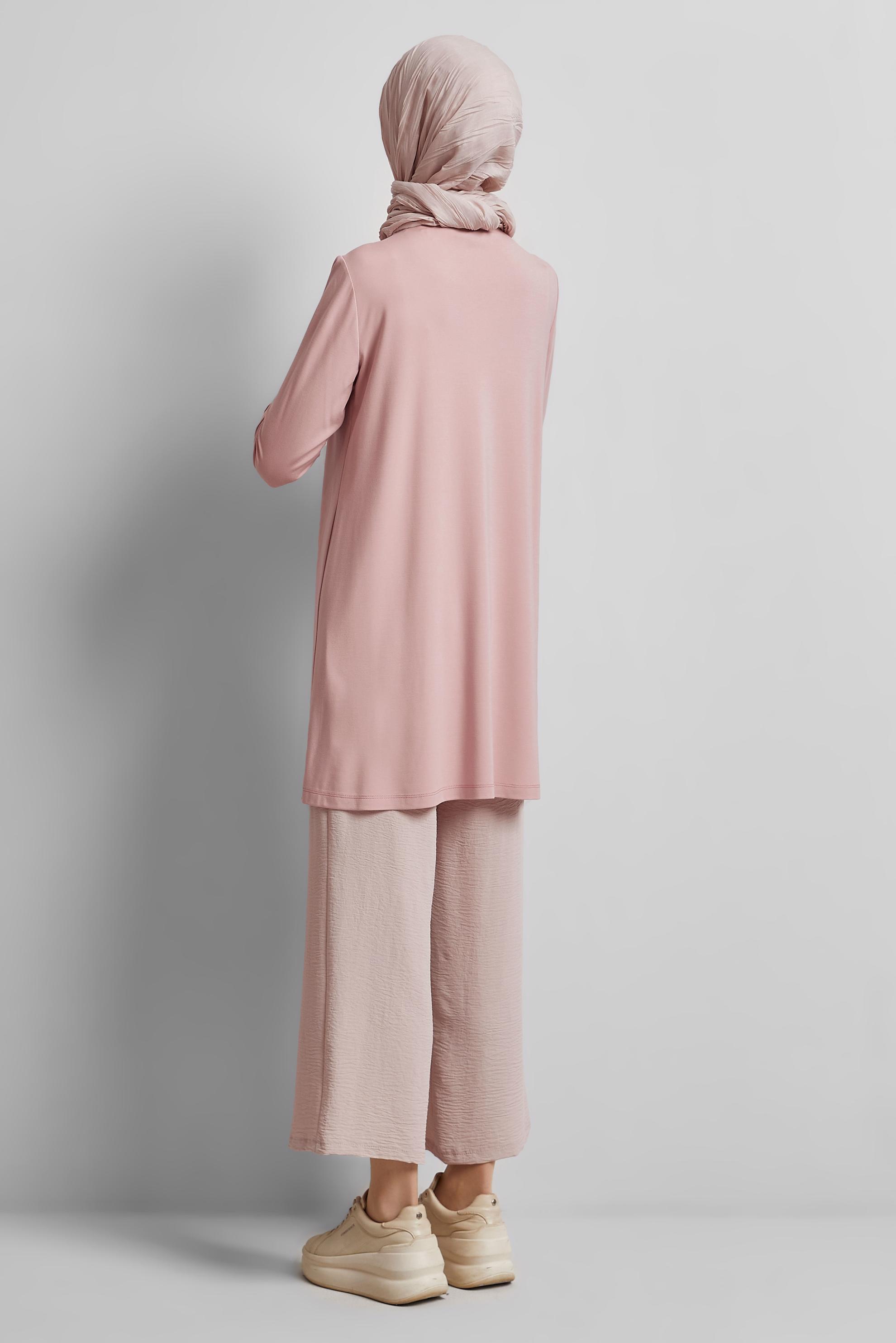 Tesettür giyim PUDRA BİSİKLET YAKA TUNİK 45480