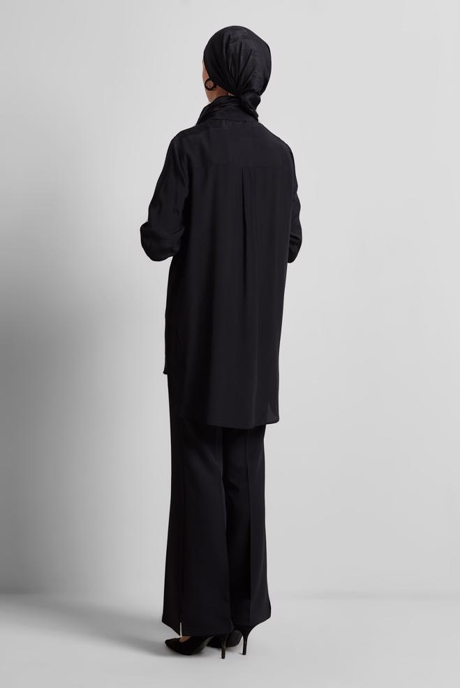 Tesettür giyim SİYAH GÖMLEK YAKA TESETTÜR TUNİK 45486 - ALVİNA