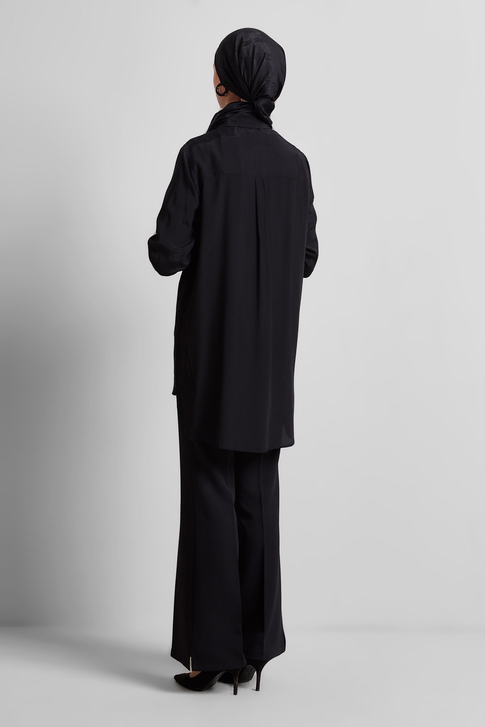 Tesettür giyim SİYAH GÖMLEK YAKA TESETTÜR TUNİK 45486