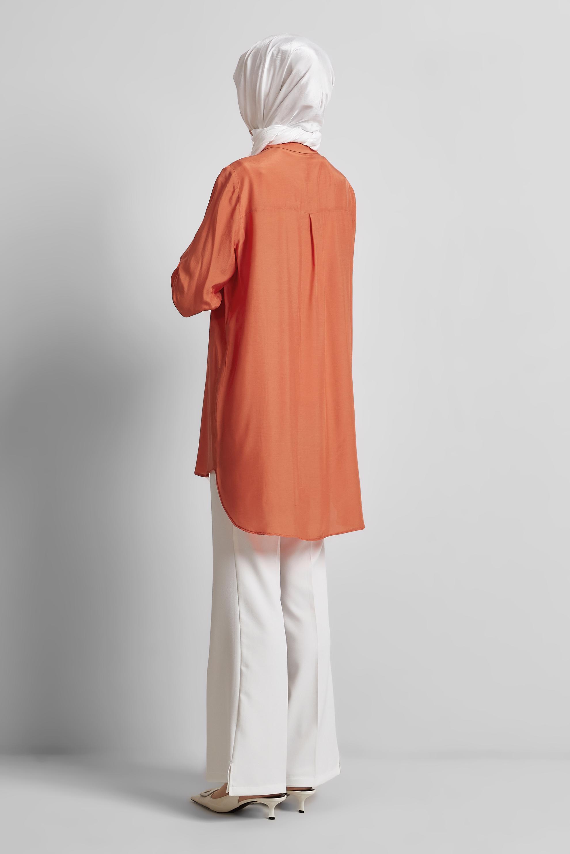 Tesettür giyim TURUNCU GÖMLEK YAKA TESETTÜR TUNİK 45486