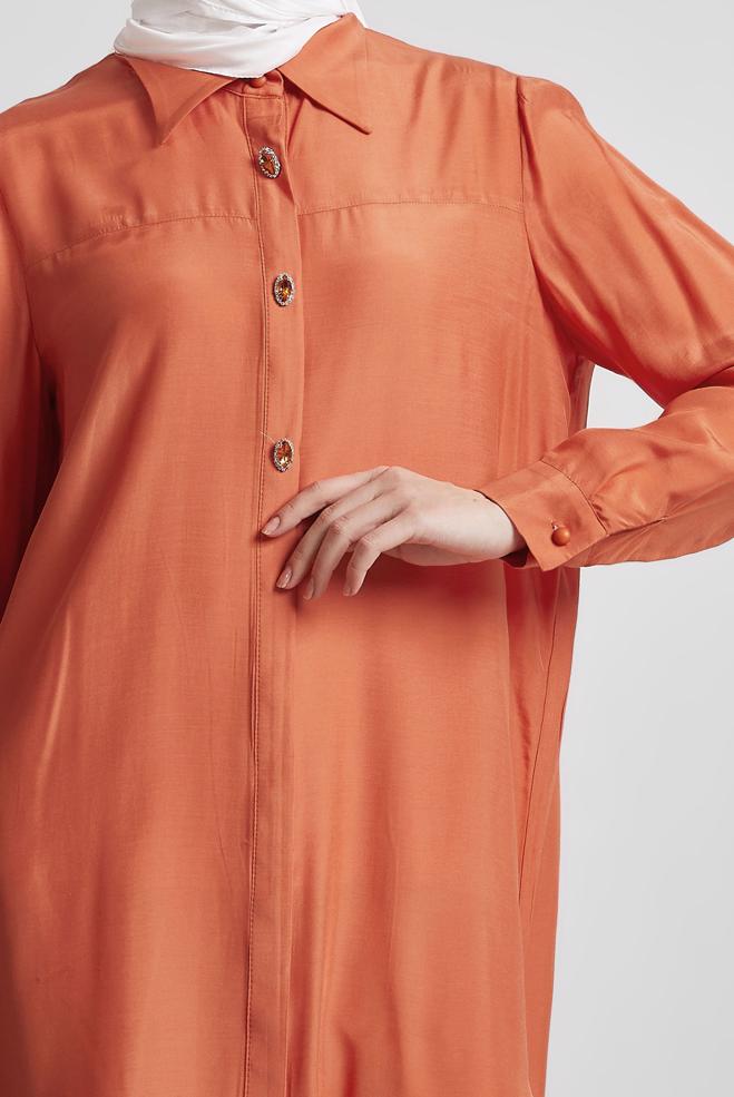 Tesettür giyim TURUNCU GÖMLEK YAKA TESETTÜR TUNİK 45486 - ALVİNA