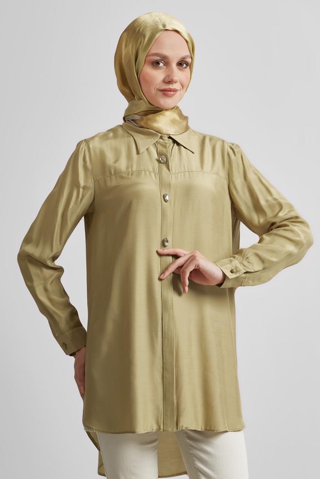 Tesettür giyim KAHVE GÖMLEK YAKA TESETTÜR TUNİK 45486 - ALVİNA