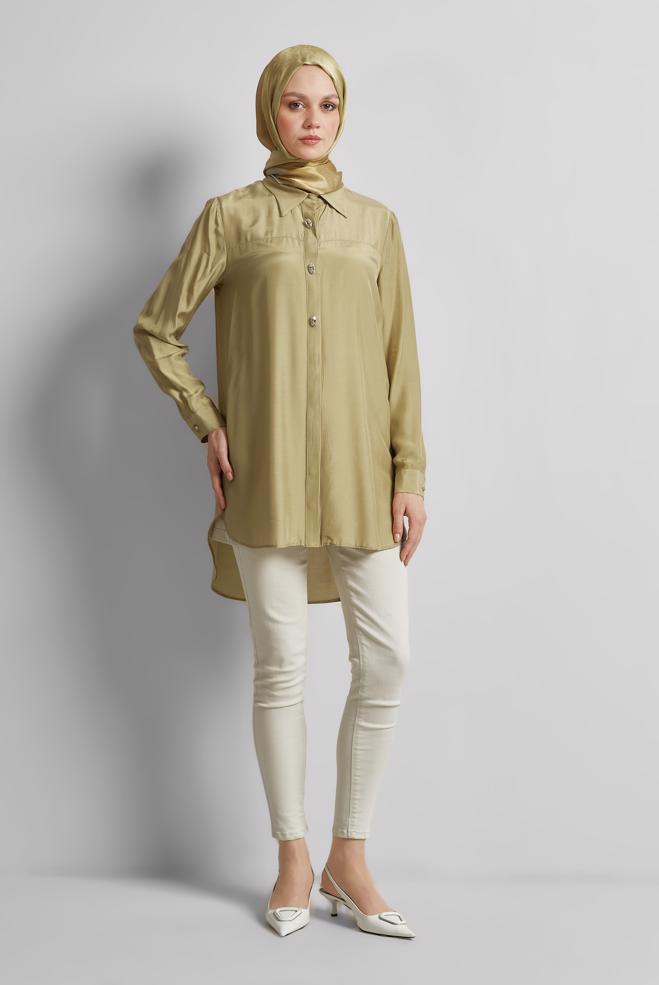 Tesettür giyim KAHVE GÖMLEK YAKA TESETTÜR TUNİK 45486 - ALVİNA