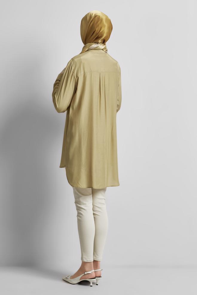 Tesettür giyim KAHVE GÖMLEK YAKA TESETTÜR TUNİK 45486 - ALVİNA