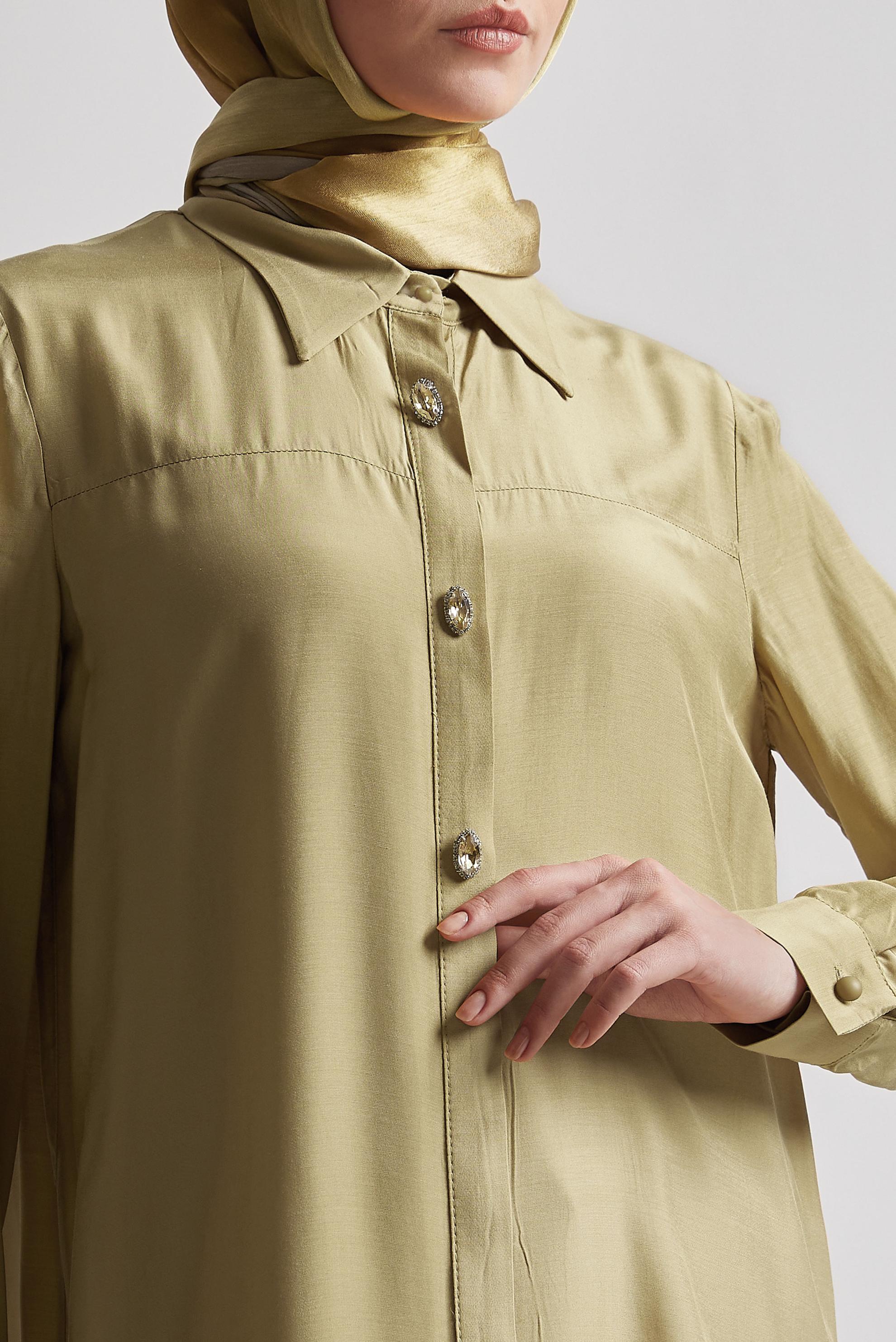 Tesettür giyim KAHVE GÖMLEK YAKA TESETTÜR TUNİK 45486