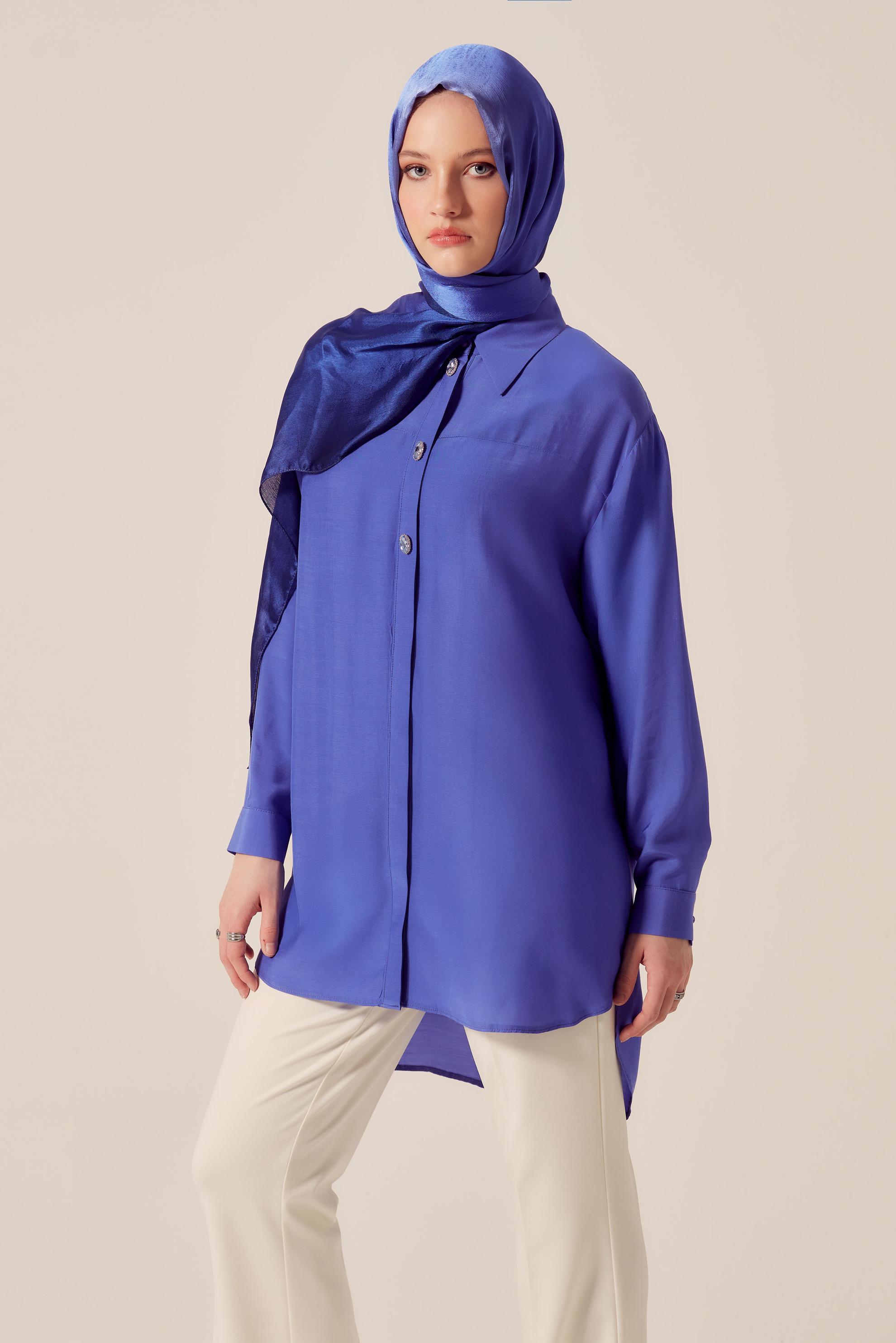 Tesettür giyim LACİVERT GÖMLEK YAKA TESETTÜR TUNİK 45486