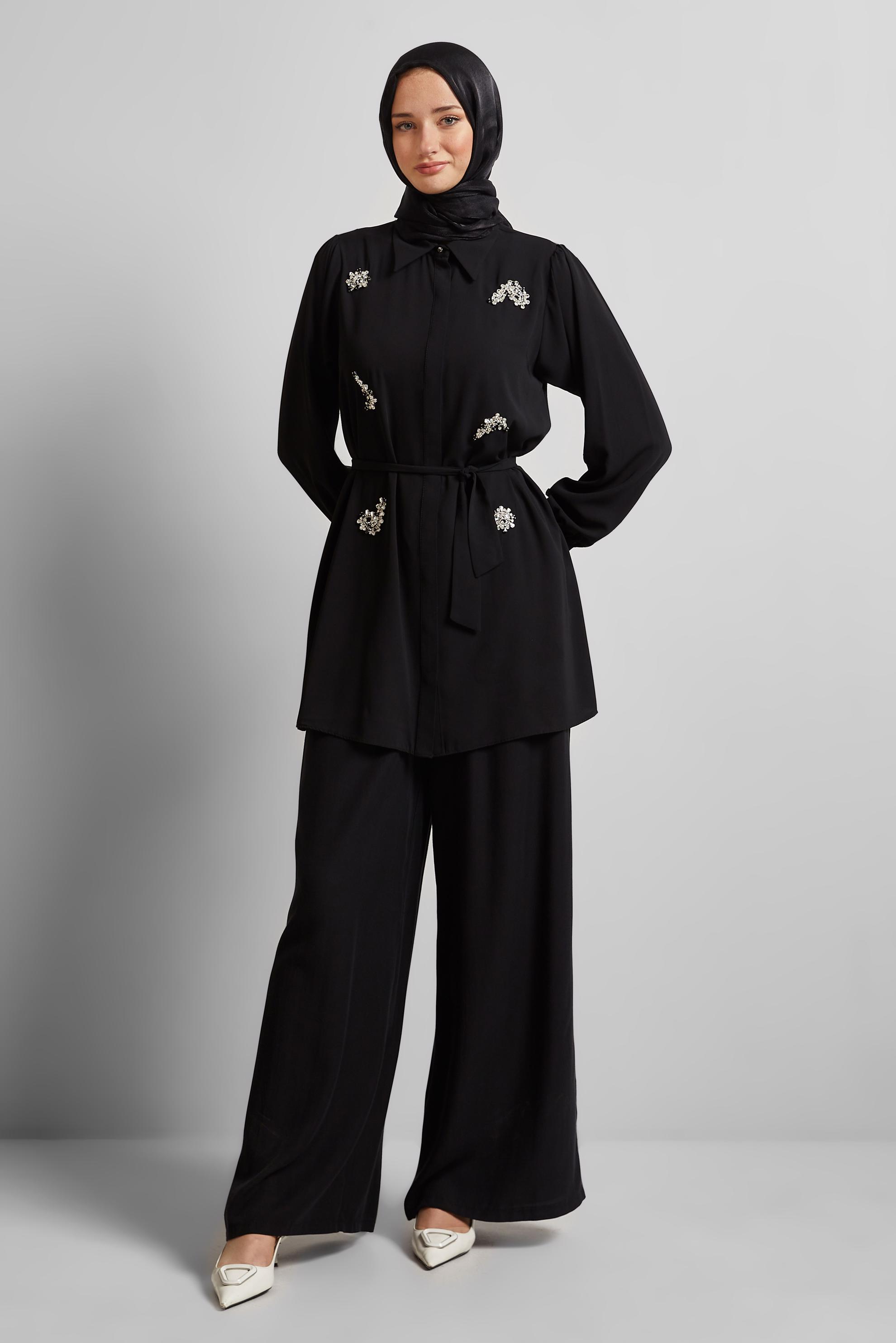 Tesettür giyim SİYAH TAŞ BASKILI TUNİK 45487