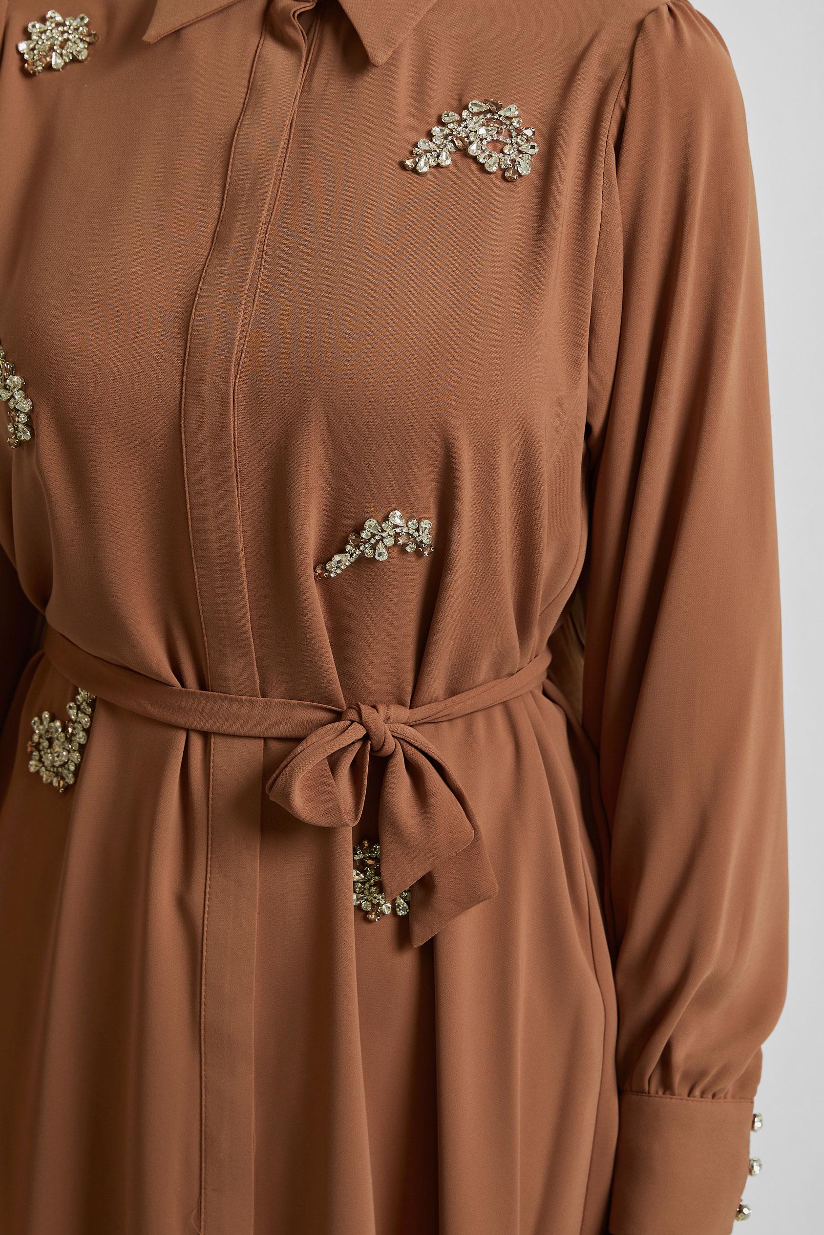 Tesettür giyim KAHVE TAŞ BASKILI TUNİK 45487