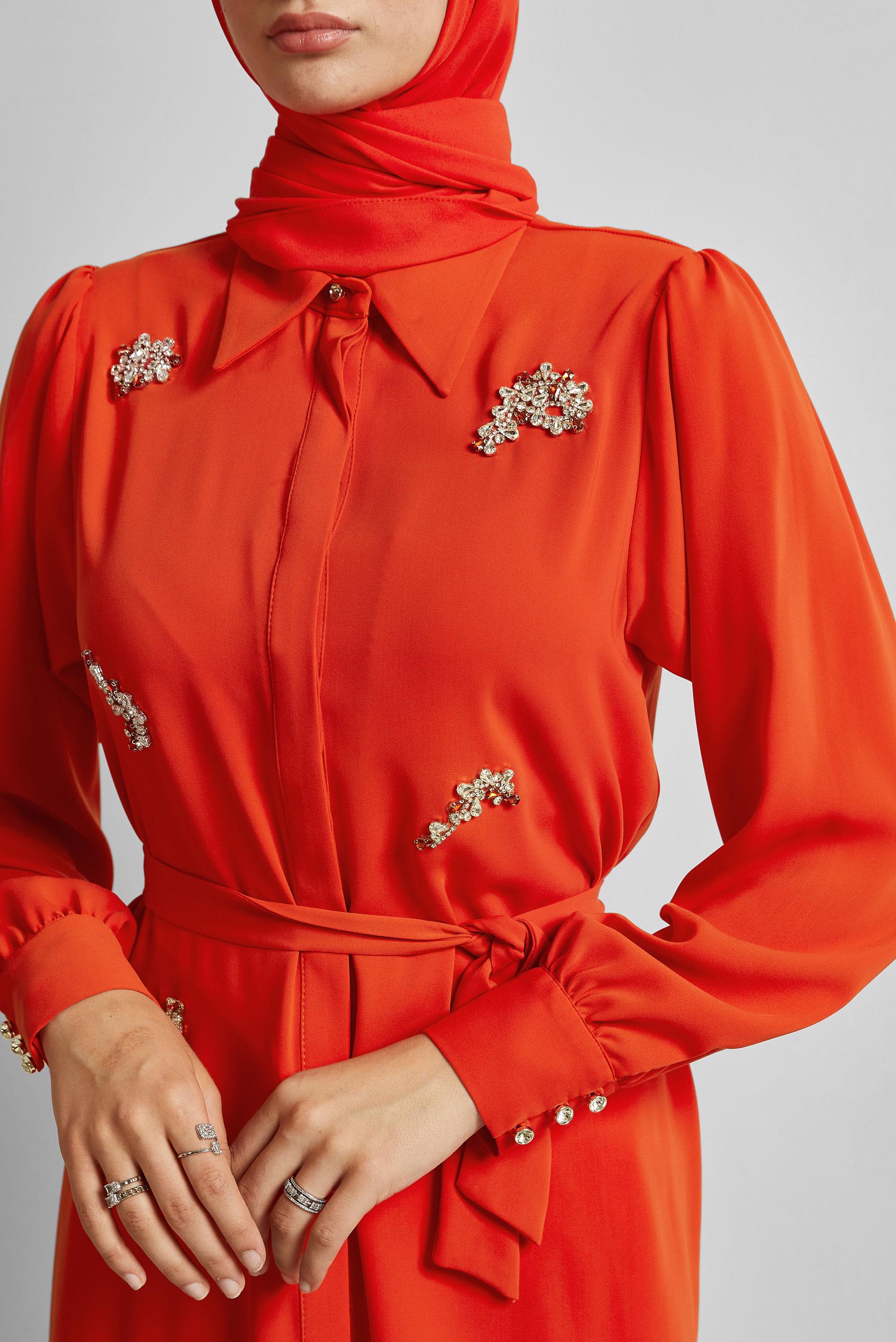 Tesettür giyim KIRMIZI TAŞ BASKILI TUNİK 45487