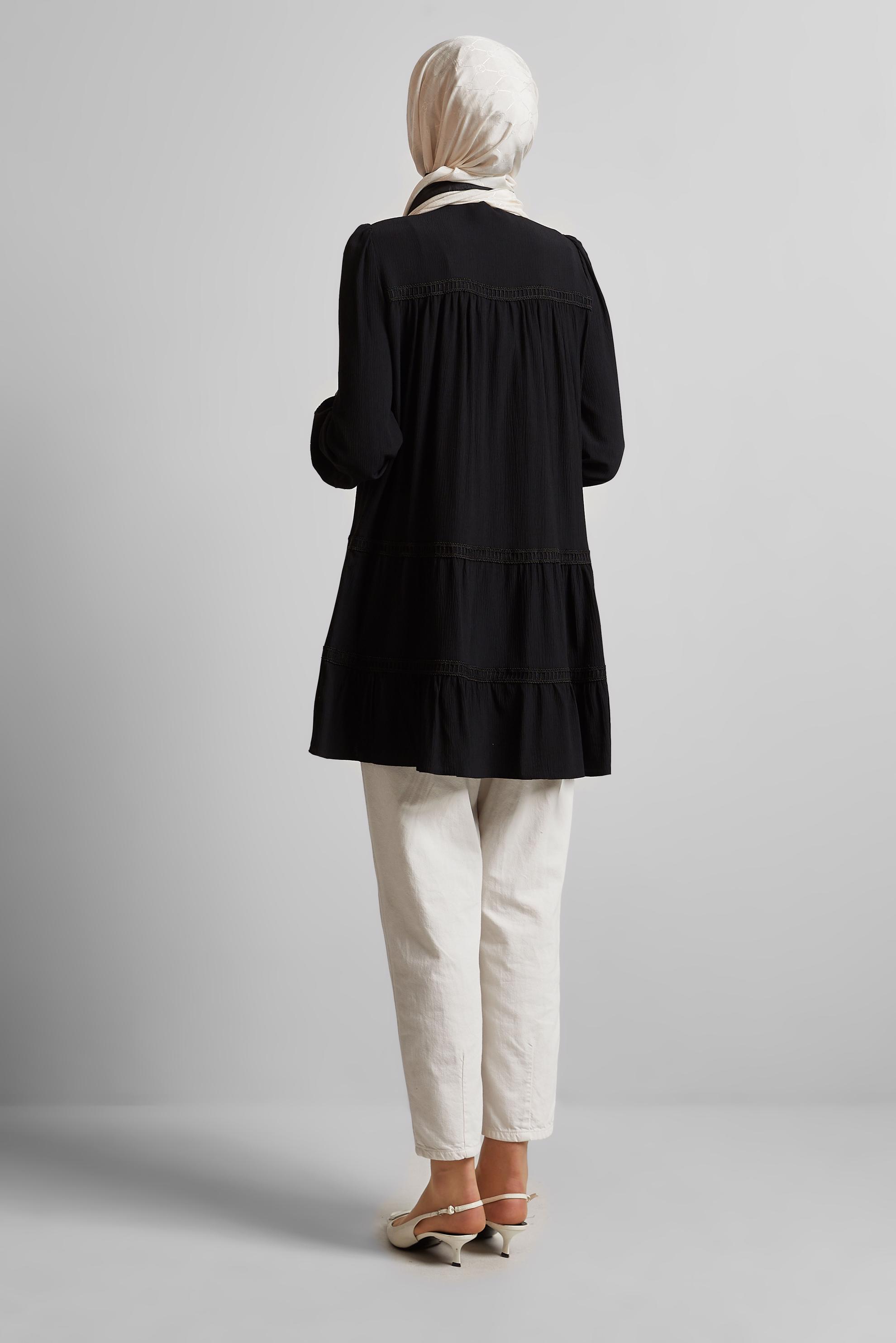 Tesettür giyim SİYAH VOLAN DETAYLI TUNİK 45493