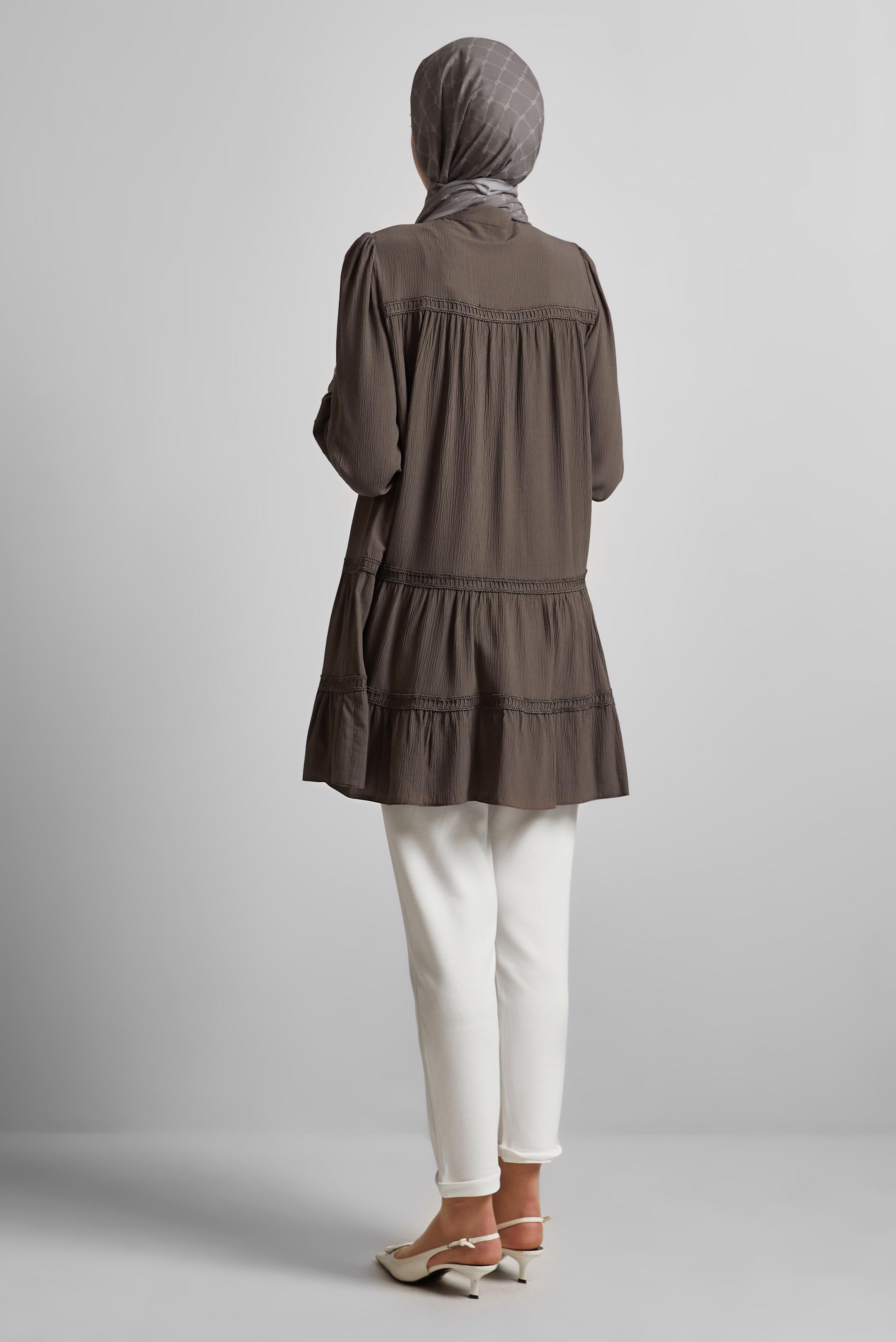 Tesettür giyim KAHVE VOLAN DETAYLI TUNİK 45493