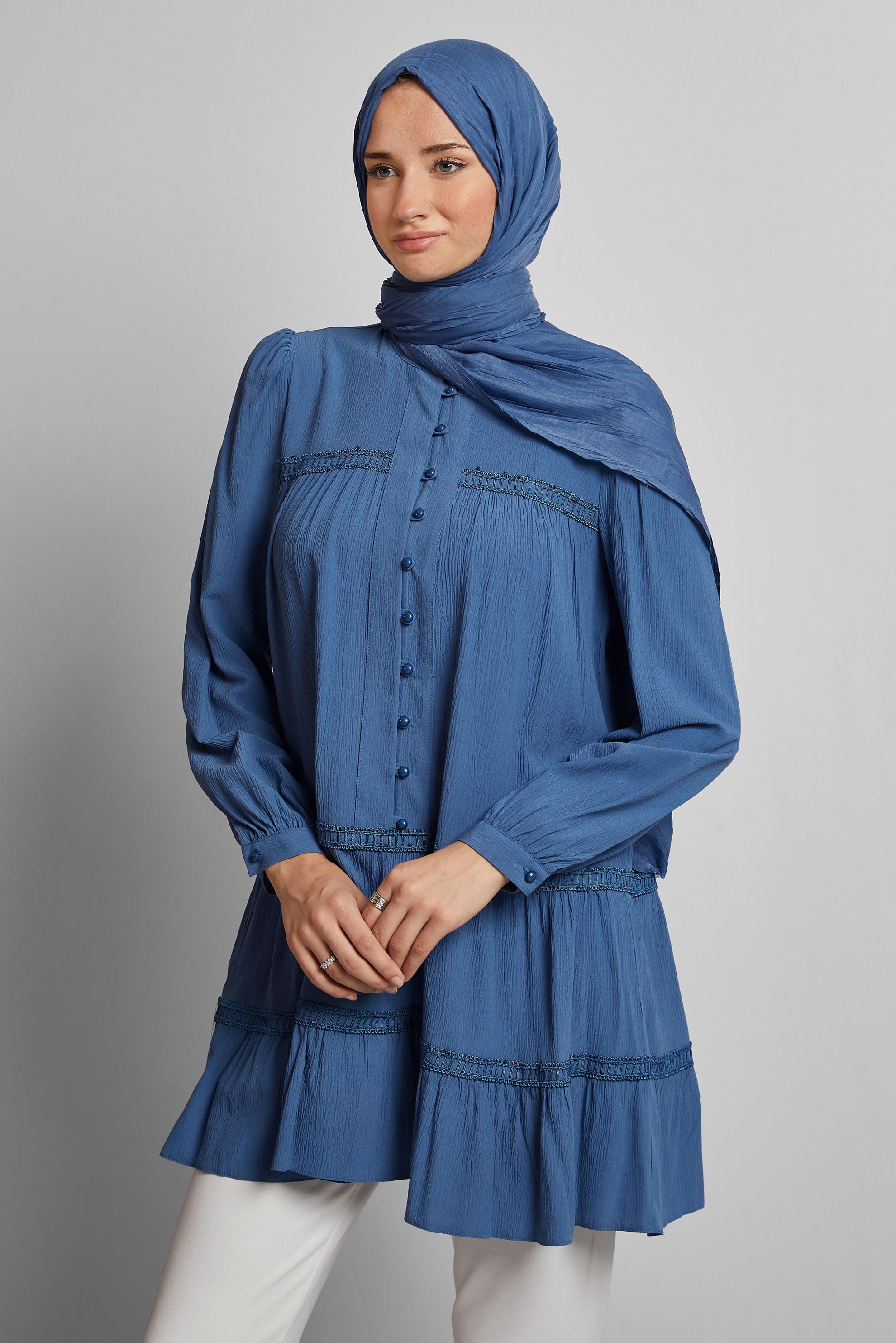 Tesettür giyim LACİVERT VOLAN DETAYLI TUNİK 45493
