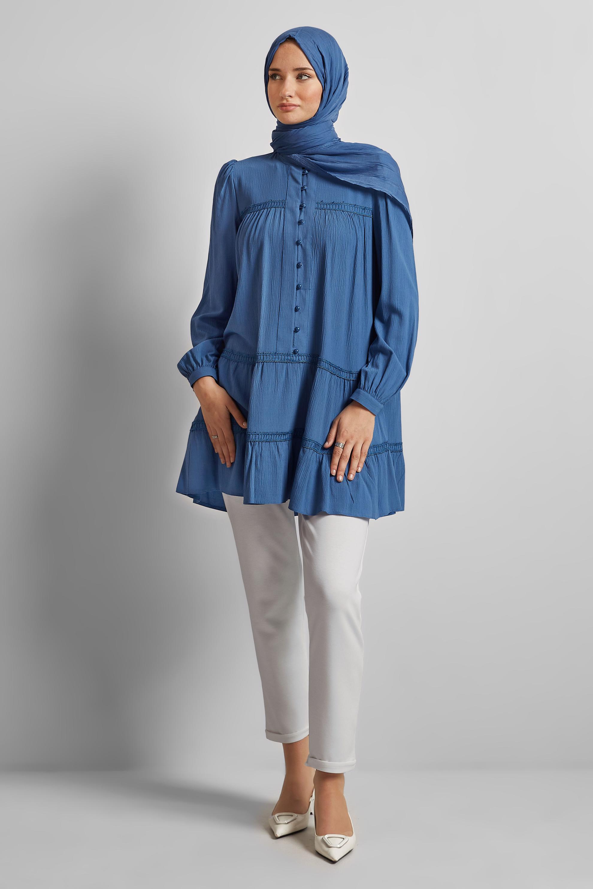 Tesettür giyim LACİVERT VOLAN DETAYLI TUNİK 45493