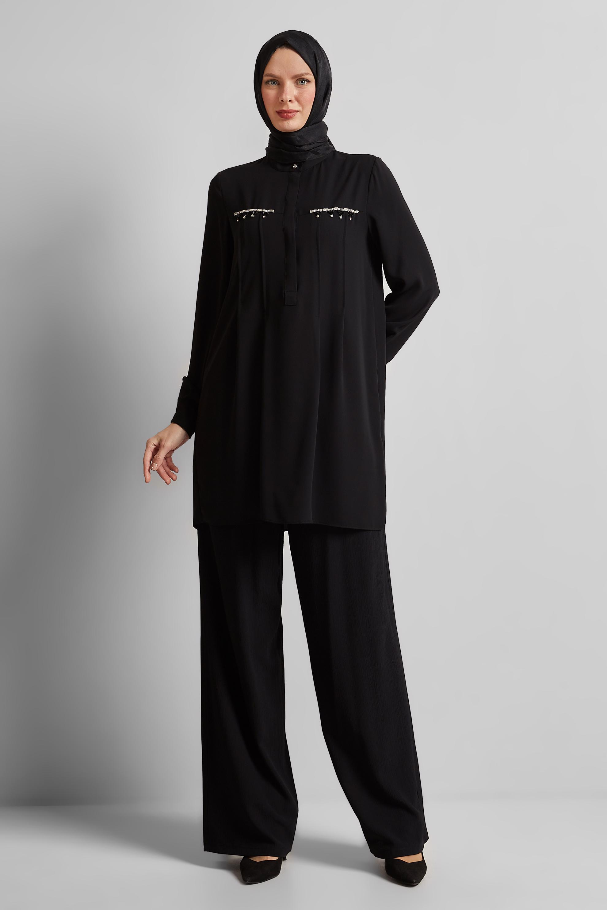 Tesettür giyim SİYAH BONCUK DETAYLI TUNİK 45494