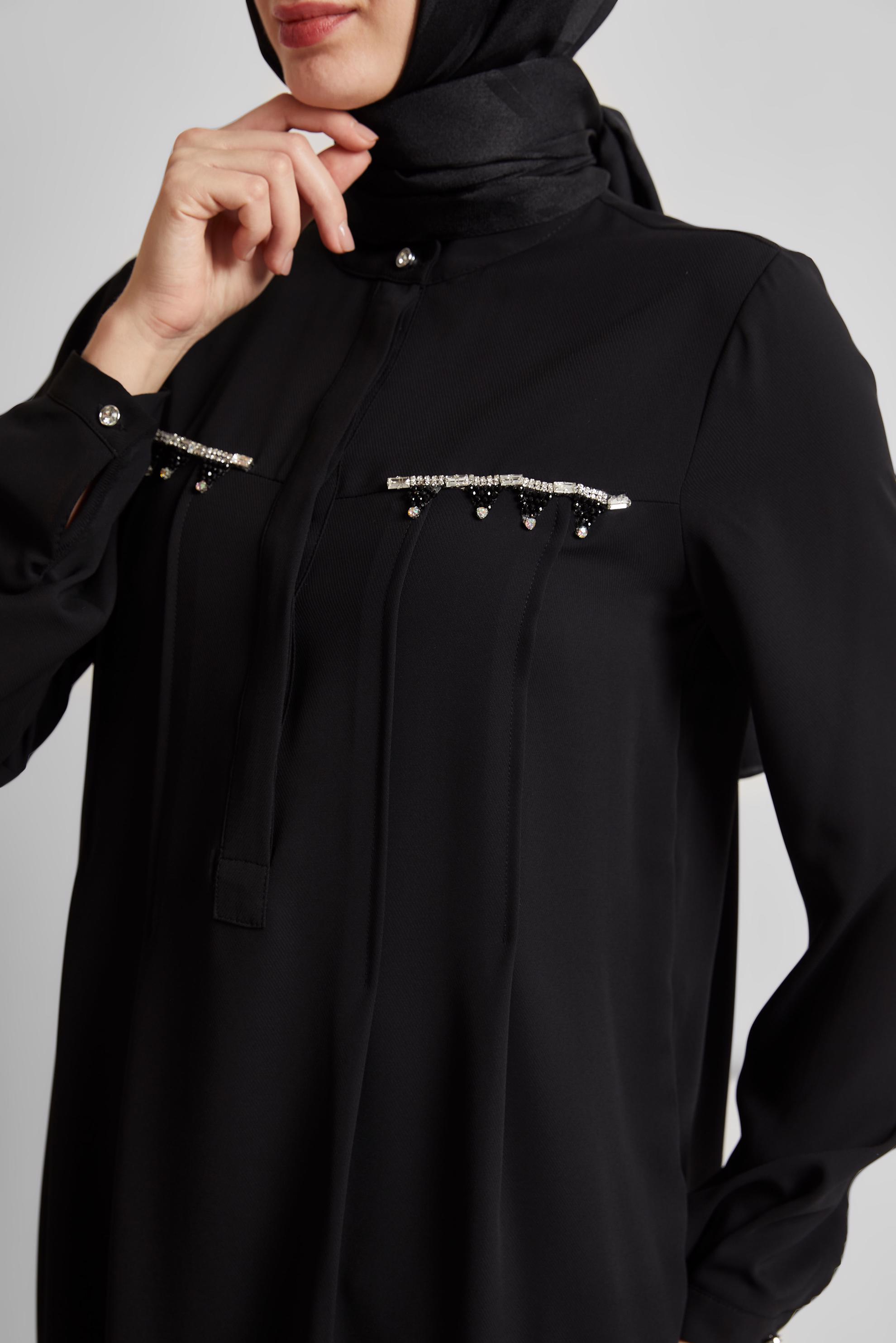 Tesettür giyim SİYAH BONCUK DETAYLI TUNİK 45494