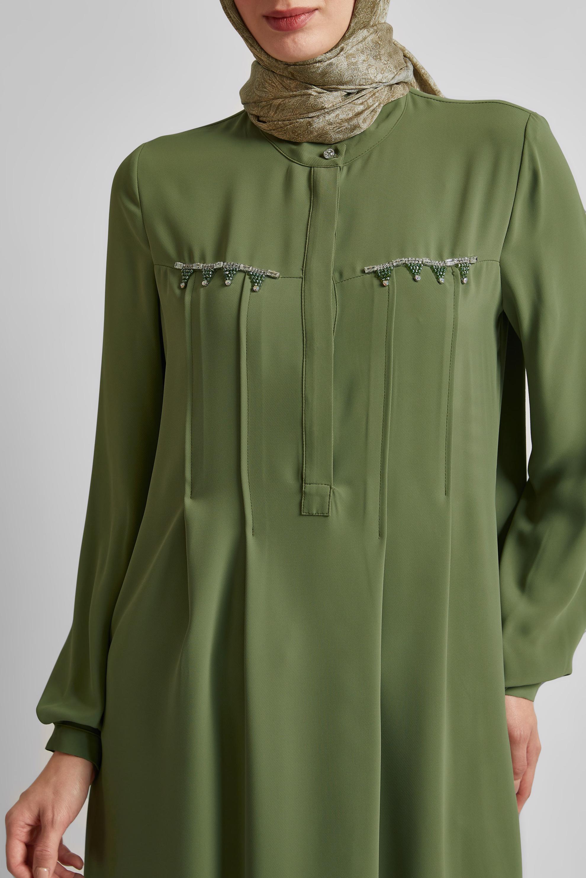 Tesettür giyim HAKİ BONCUK DETAYLI TUNİK 45494