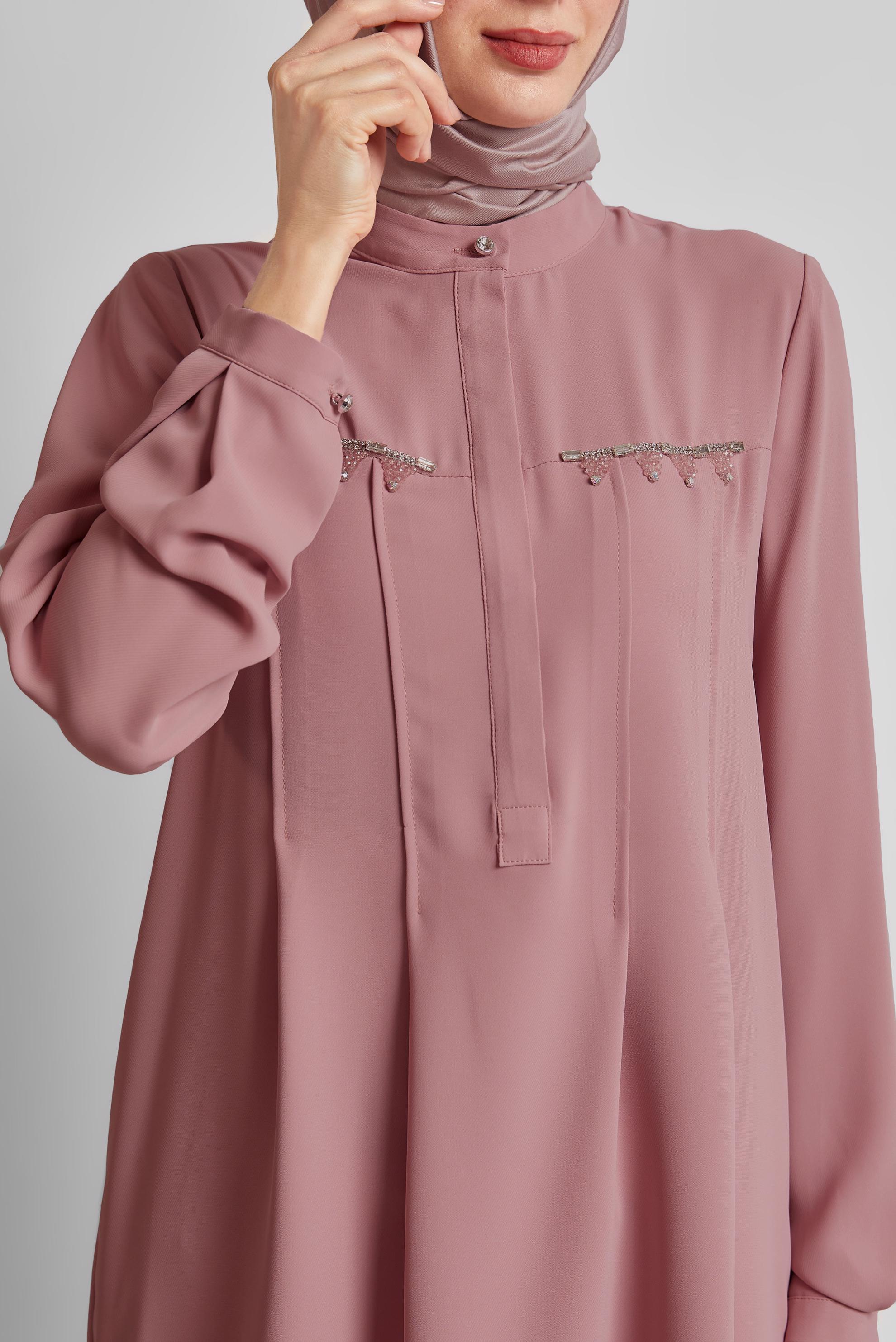 Tesettür giyim PUDRA BONCUK DETAYLI TUNİK 45494