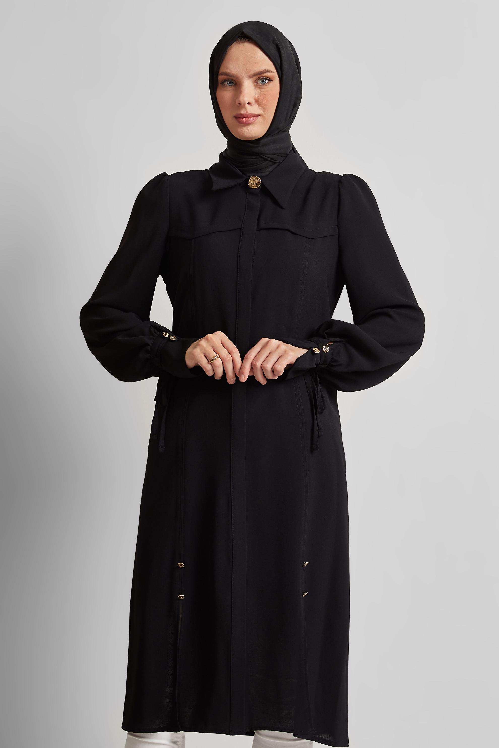 Tesettür giyim SİYAH BAĞCIK DETAYLI TUNİK 45495