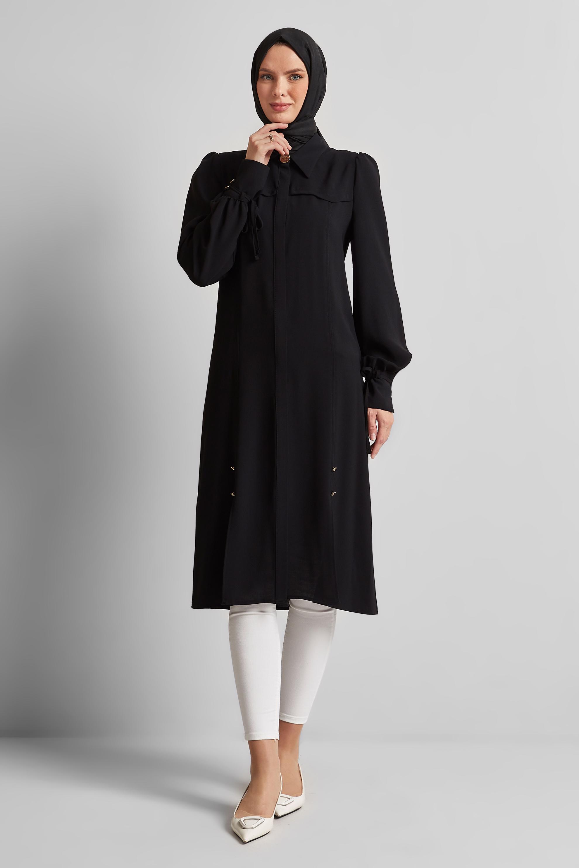 Tesettür giyim SİYAH BAĞCIK DETAYLI TUNİK 45495