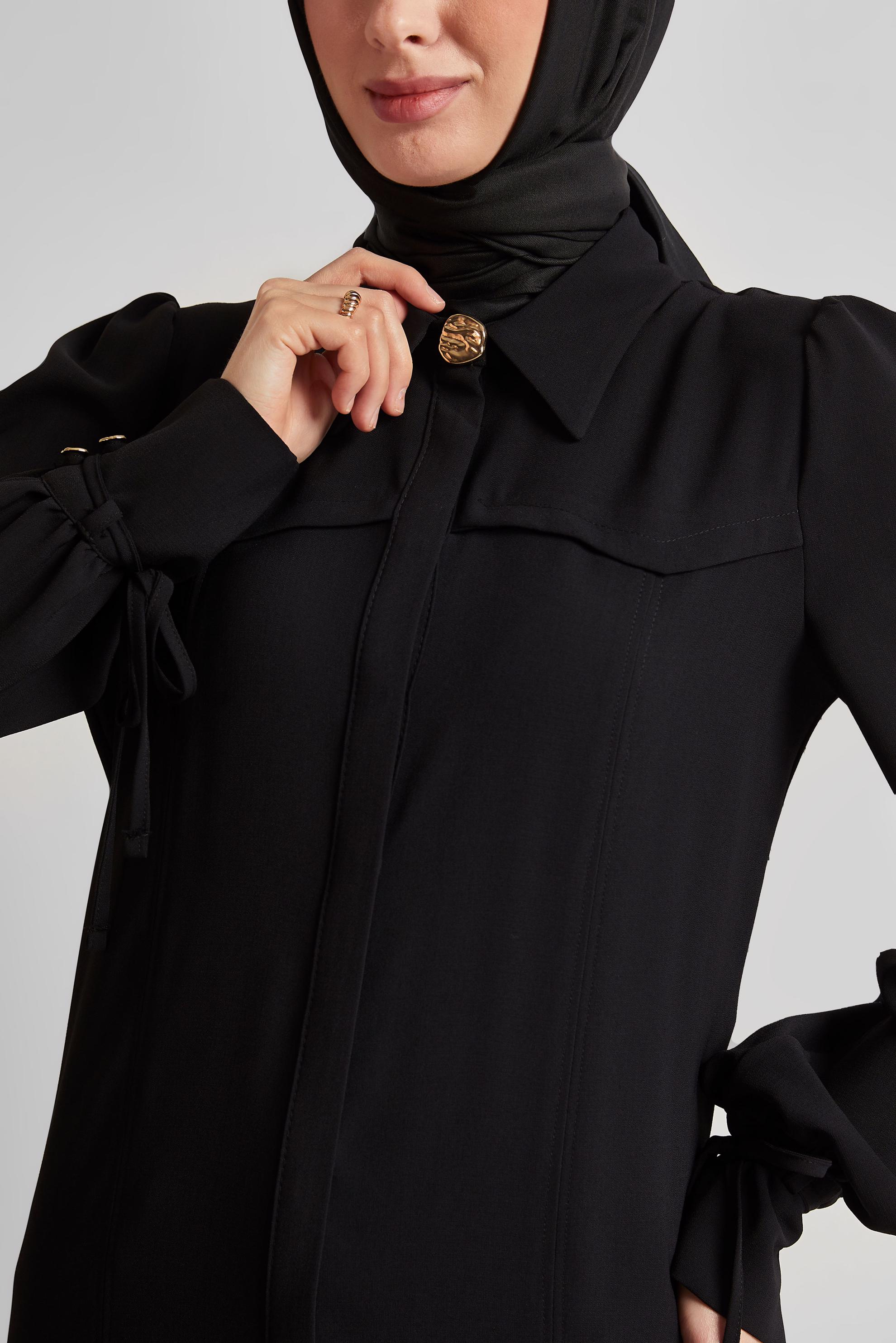 Tesettür giyim SİYAH BAĞCIK DETAYLI TUNİK 45495