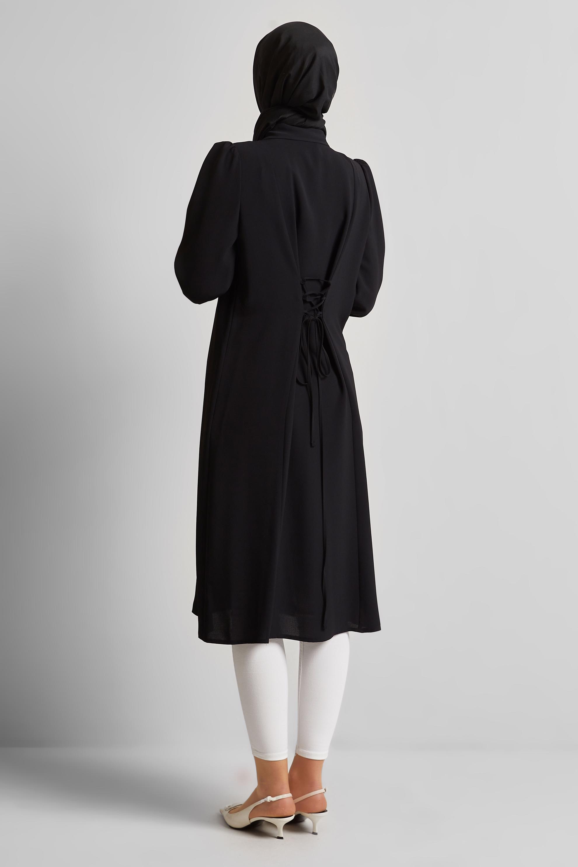 Tesettür giyim SİYAH BAĞCIK DETAYLI TUNİK 45495