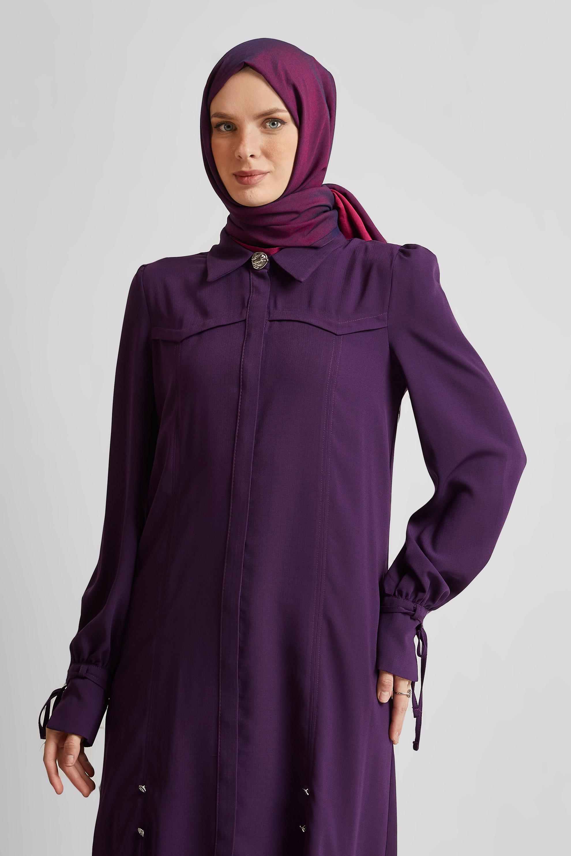 Tesettür giyim MOR BAĞCIK DETAYLI TUNİK 45495
