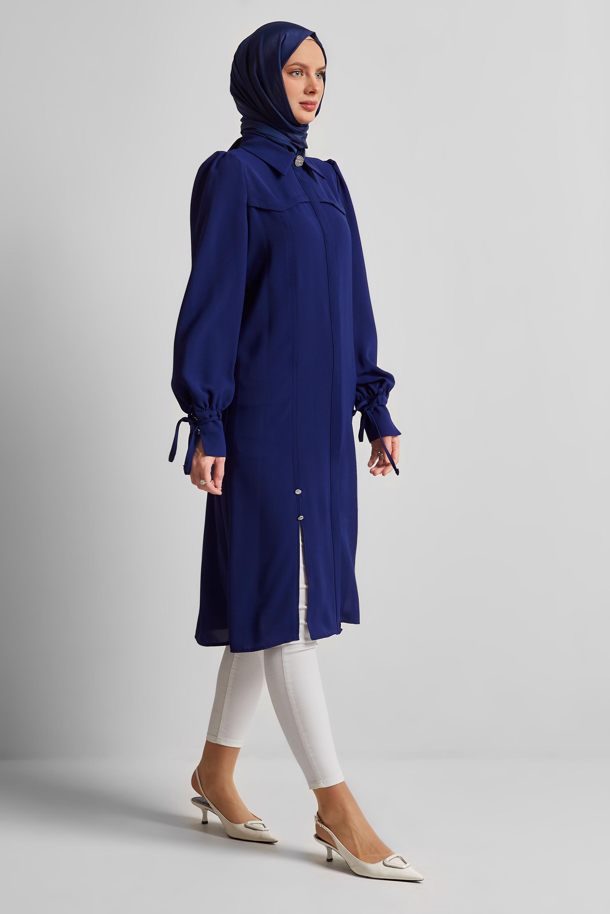 Tesettür giyim LACİVERT BAĞCIK DETAYLI TUNİK 45495